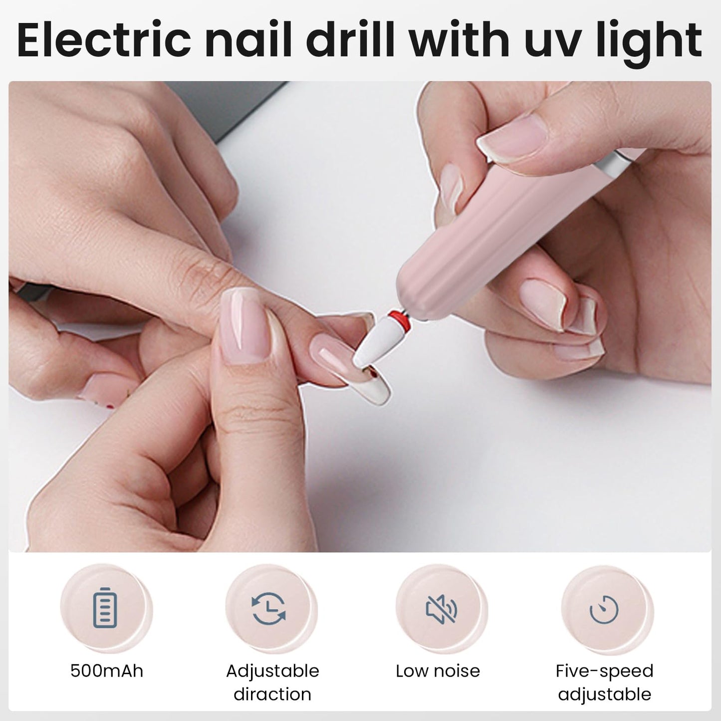 ESUOHYM Cordless Nail Drill Electric Nail File with UV Light,Portable Professional Rechargeable Electric Nail Grinder Machine for Thick Nails,Acrylic Gel Nails & Natural Nails,for Home & Travel