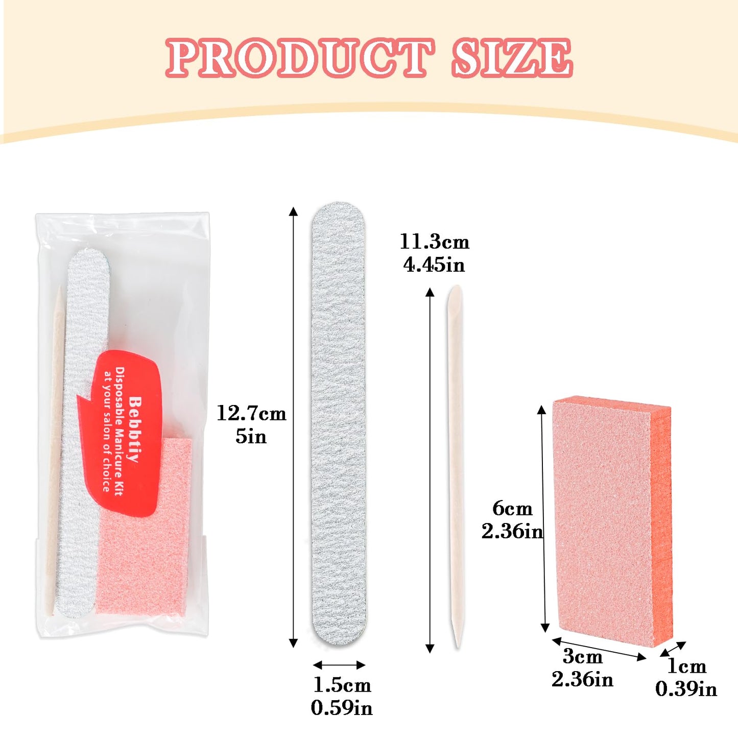 Disposable Manicure Kit Sets, 3 in 1 Nail Salon Manicure Set Professional, Nail File, Mini Buffer, Wood Stick, Individually Package for Salon Home (Count, 50, 80/100 Grit)
