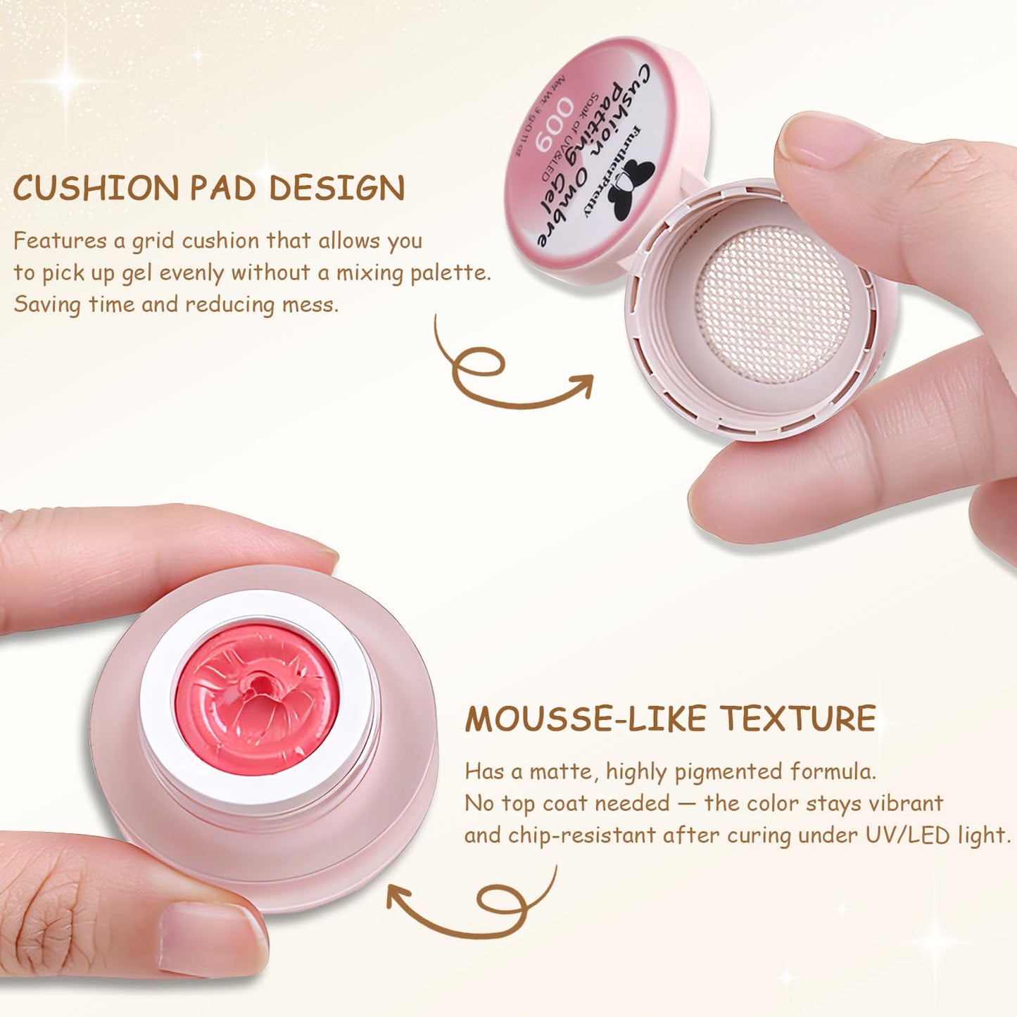 Furtherpretty Cushion Ombre Nail Art Gel Kit with 3D Sculpting Gels, 4 Colors Gradient Painting Gel Polish Set with 100 Sponges, Brush & Carving Pen, Aura Nails DIY Home Manicure Salon Supplies