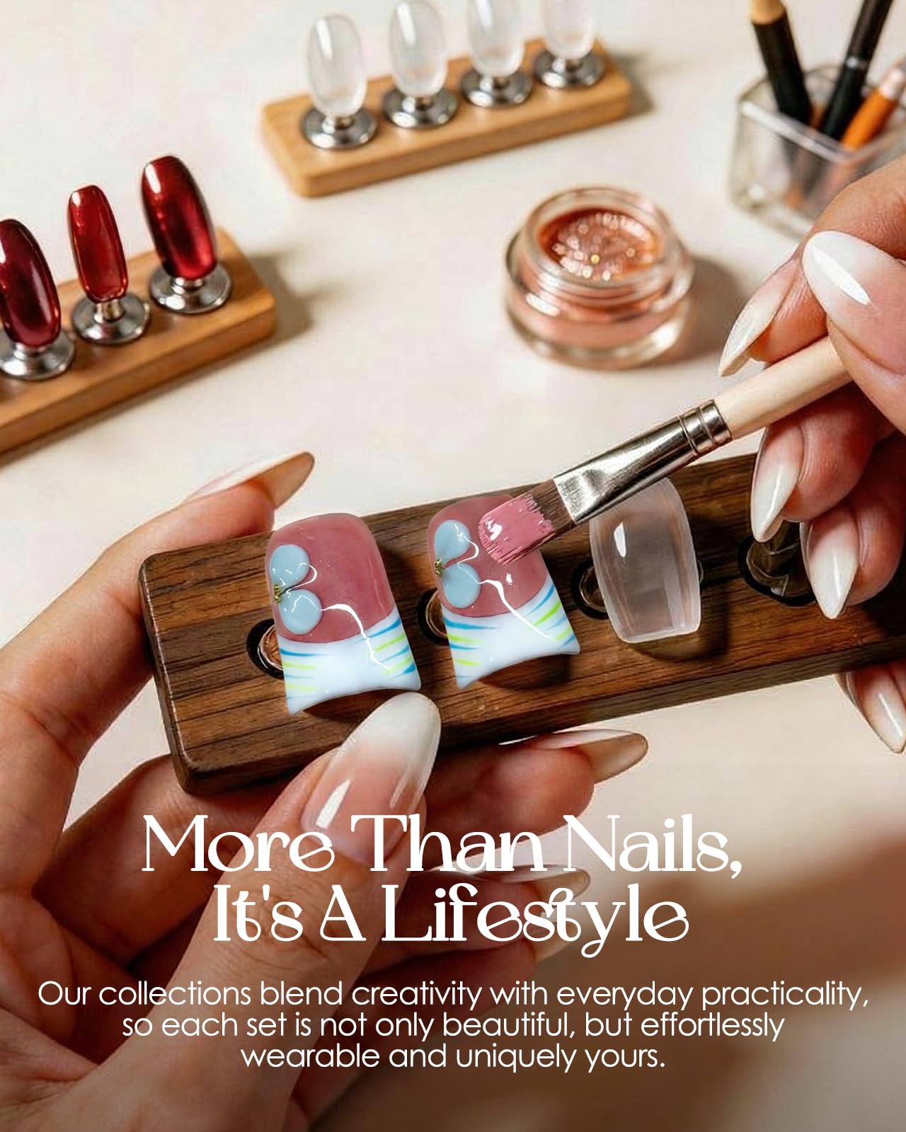 Buleens Handmade Press on Nails Acrylic Duck Nails-10pcs Short Fresh Summer Floral Crystal 3D Fake Nails Kits with Glue