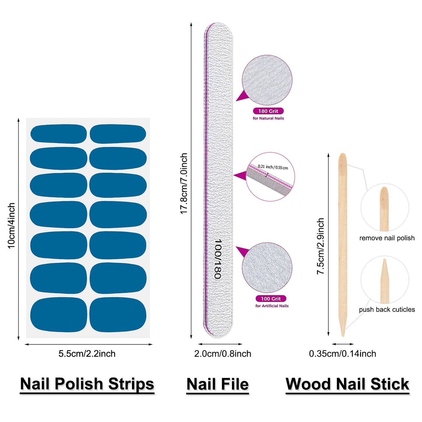 Solid Color Nail Wraps, DANNEASY 24 Sheets Nail Polish Strips Self Adhesive Nail Polish Stickers Gel Nail Strips Fingernails Manicure Stickers for Nail Art with 1pc Nail File, Cuticle Stick