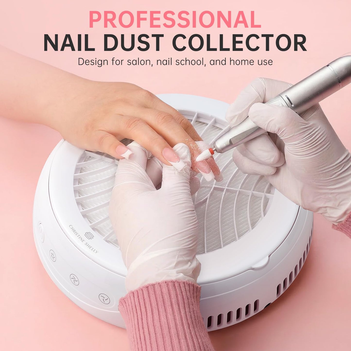 CHRISTINE SHELLY Nail Dust Collector, Rechargeable Dust Collector Nail Tech, Powerful Vacuum Fan Vent Dust Collector Extractor Dust Suction Machine for Acrylic Nails Polishing, Nail Salon&Home