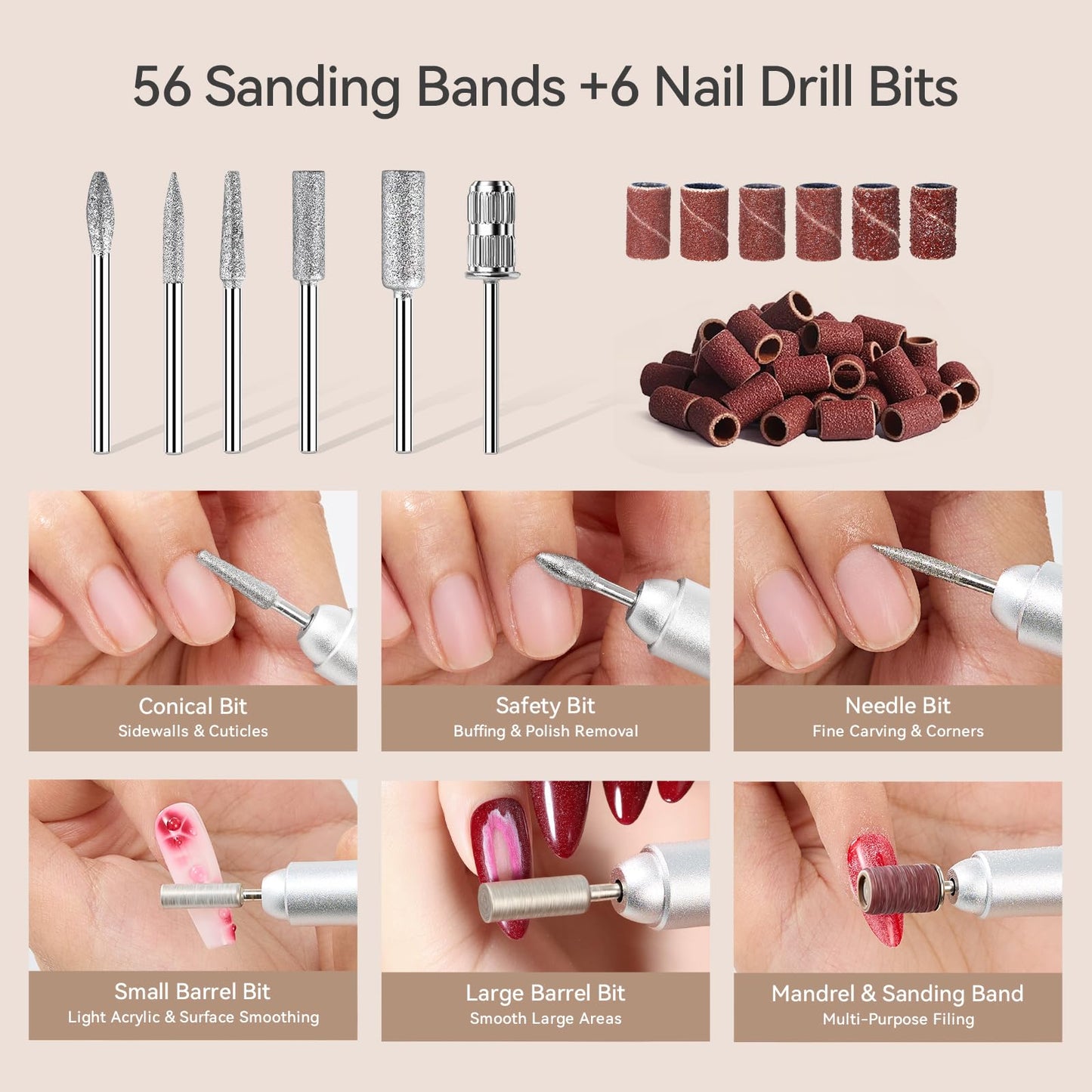 Makartt Rechargeable Electric Nail Drill: 35000 RPM Nail Drill File with Storage Stand for Acrylic Gel Polishing Removing LED Display,Cordless Efile with Bits Kit for Manicure Beginner Home (White)