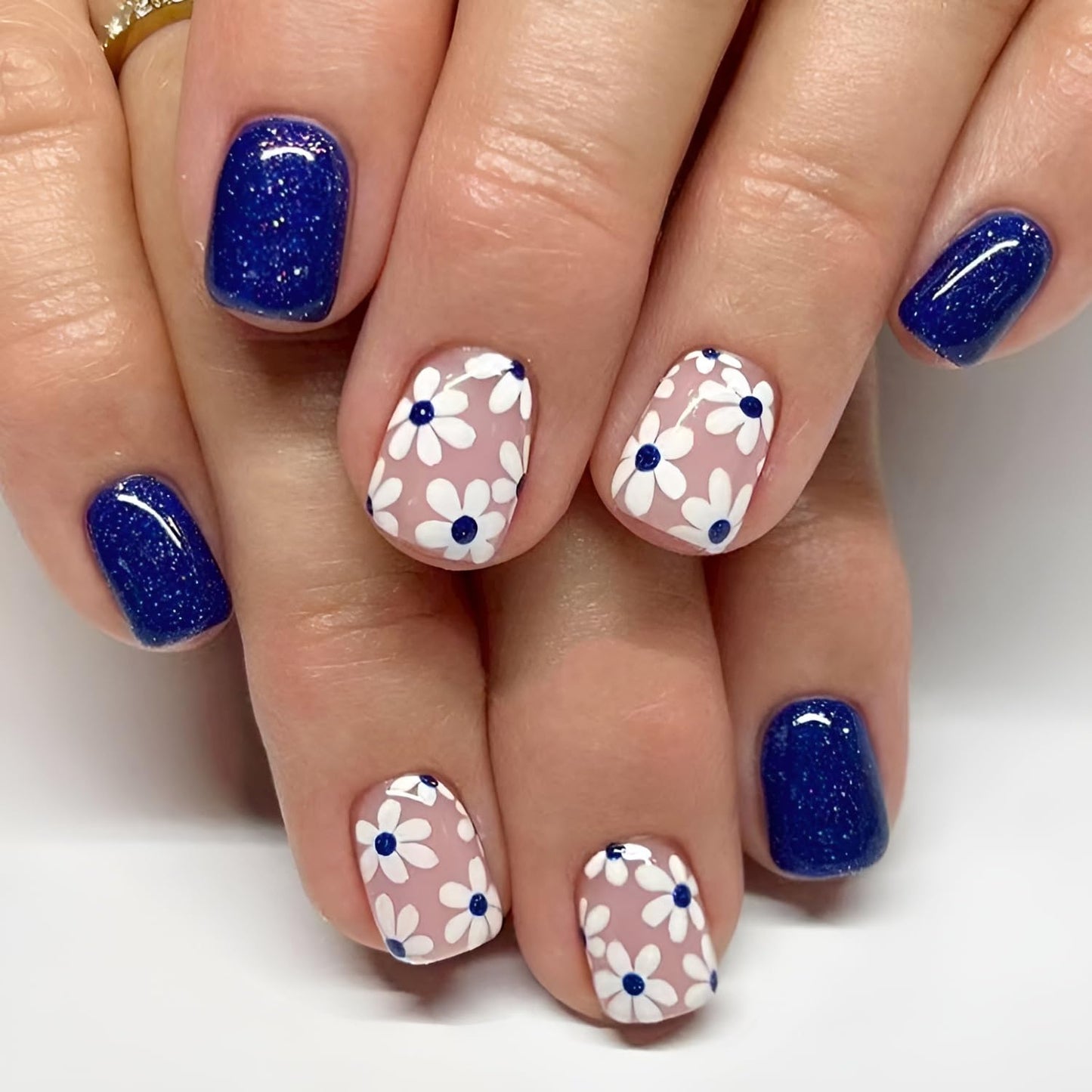 6 Packs（144Pcs）Flower Press on Nails Short Square Fake Nails with Floral Design Summer Spring Nails Press ons Colorful Acrylic Nails Glossy Glue on Nails Full Cover Stick on Nails for Women Girls