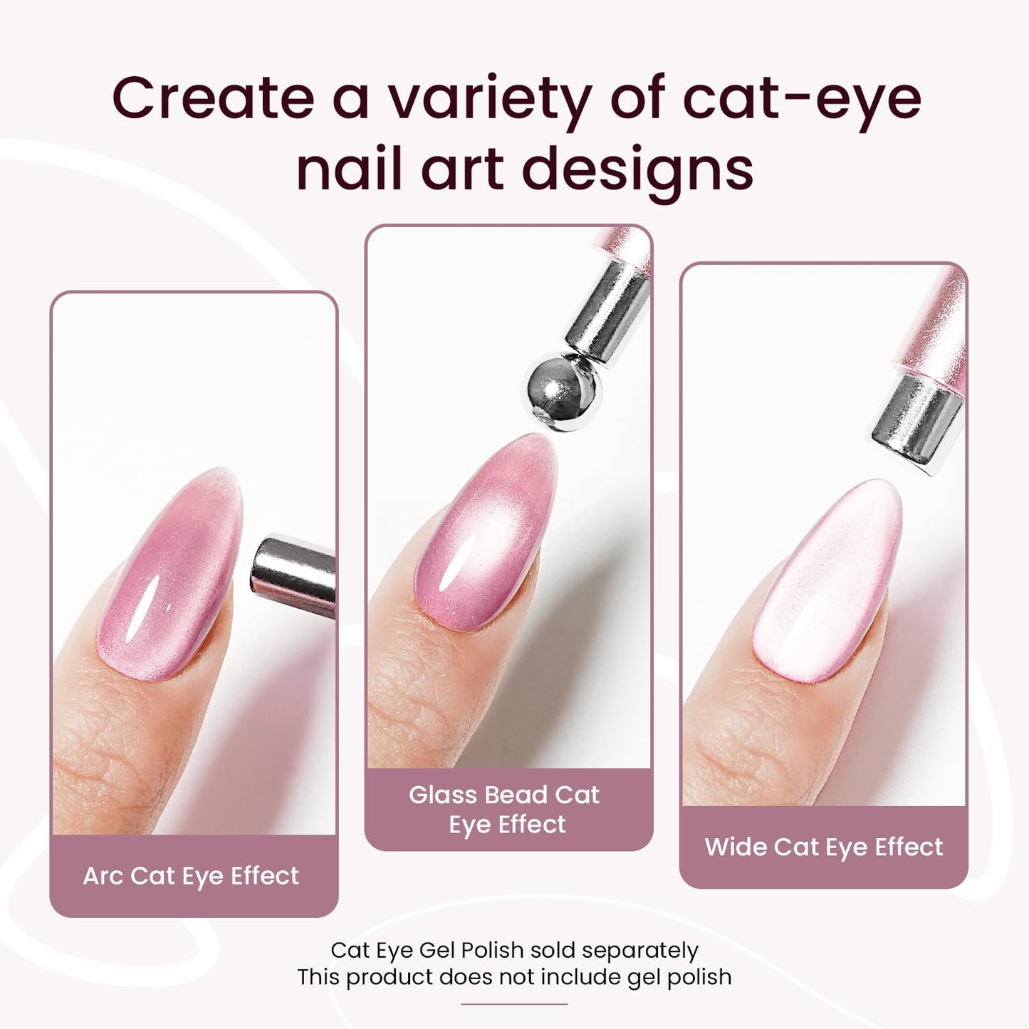 JODSONE 3-in-1 Cat Eye Magnet Nail Art Tool,Pink Gold Cylindrical & Round Ball Nail Magnet Pens, Multi-Effect Magnets for Cat Eye Gel Polish DIY at Home Salon(Magnet Only, No Gel Included)