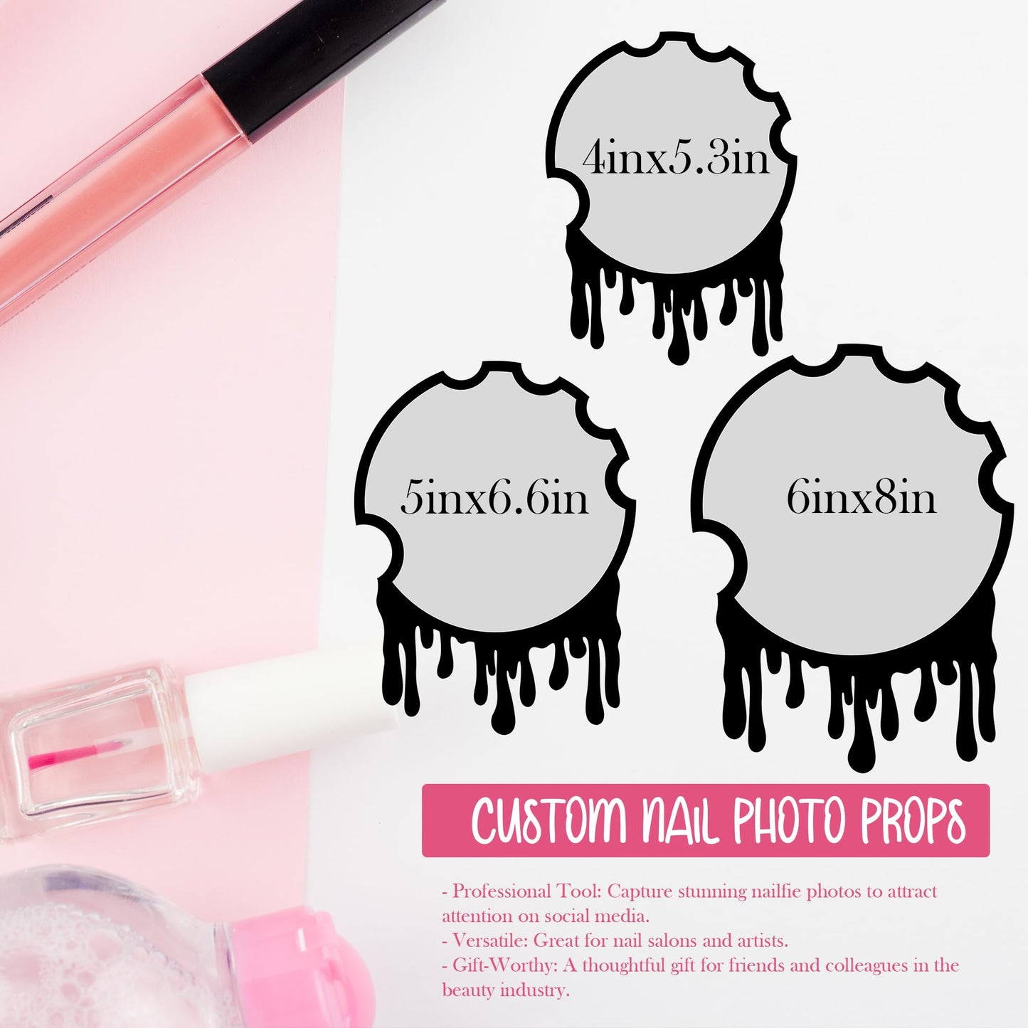 Jasilon Custom Nail Photo Props, Acrylic Nail Picture Props Personalized Logo Nail Tech Decor Plate Nailfie Disk with Social Media Salon Nail Display Stand Nail Polish Display Gifts for Nail Artist