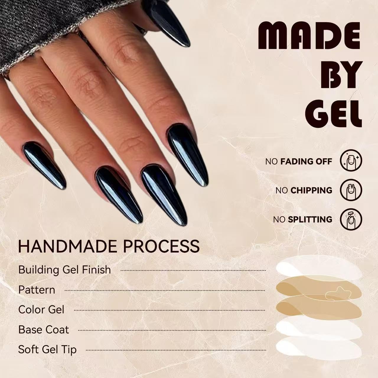 C.Z.Z.T.T.NAILS 24 pcs Press On Nails - Fake nails with Jelly Glue for WomenOpaque Soft Gel Glue On Nails in Magic Mirror Almond Press Decks