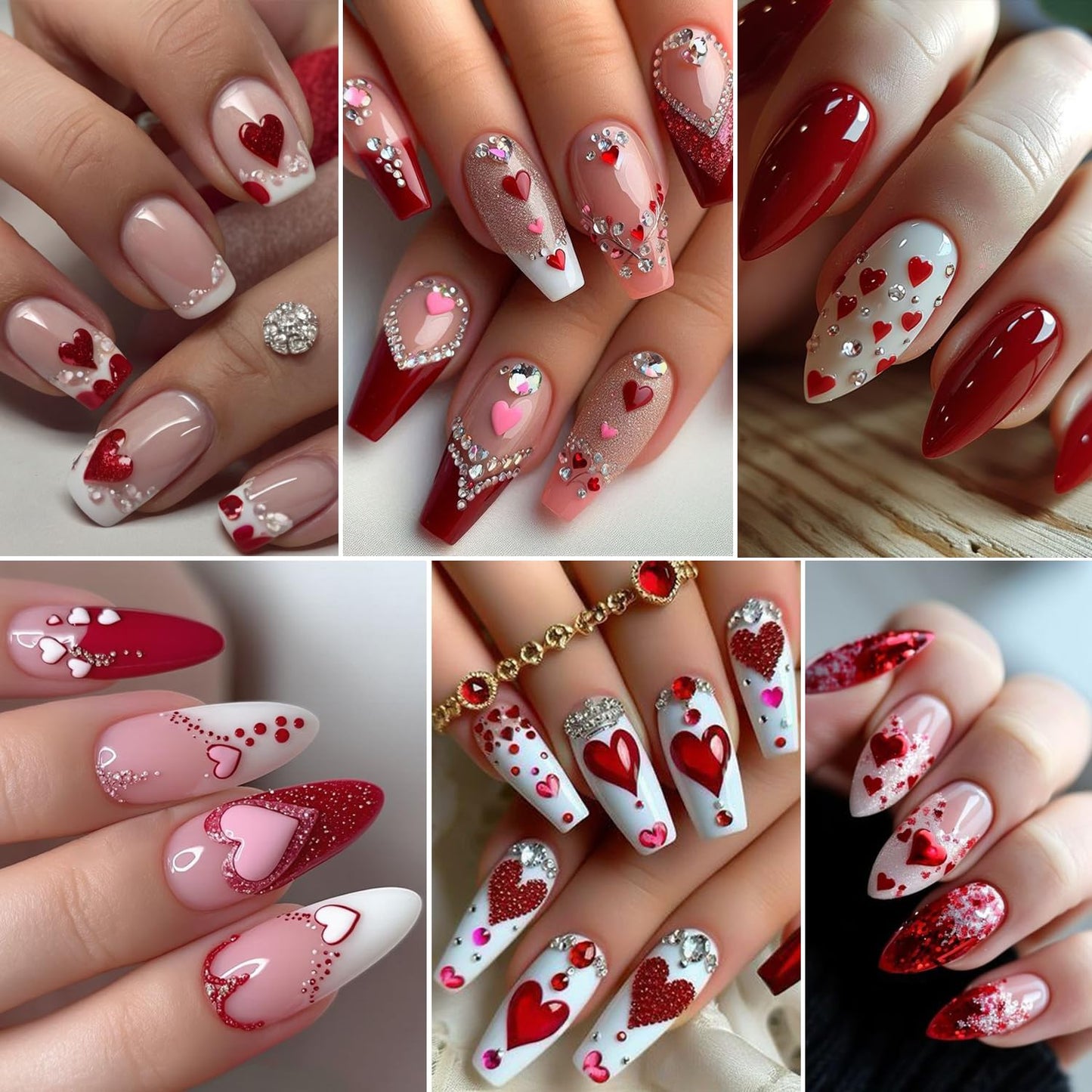 4Pcs Valentine's Nail Art Stickers Decal - 5D Embossed Pink Heart-Shaped Nail Stickers with Adhesive for Valentines Romantic Love Red Hearts Nail Transfer Slider Sticker for Women Manicure Decor