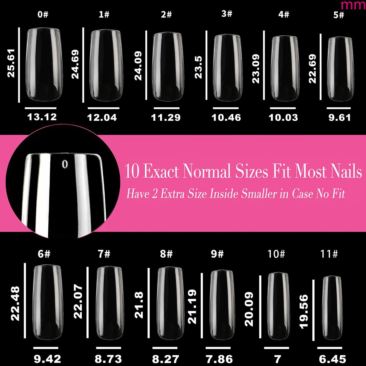 UNA GELLA Medium Square Nail Tips, 504pcs Square Gel Nail Tips 12 Sizes Full Cover Acrylic Clear Fake Nails for Nails Extension Salon Home DIY Art