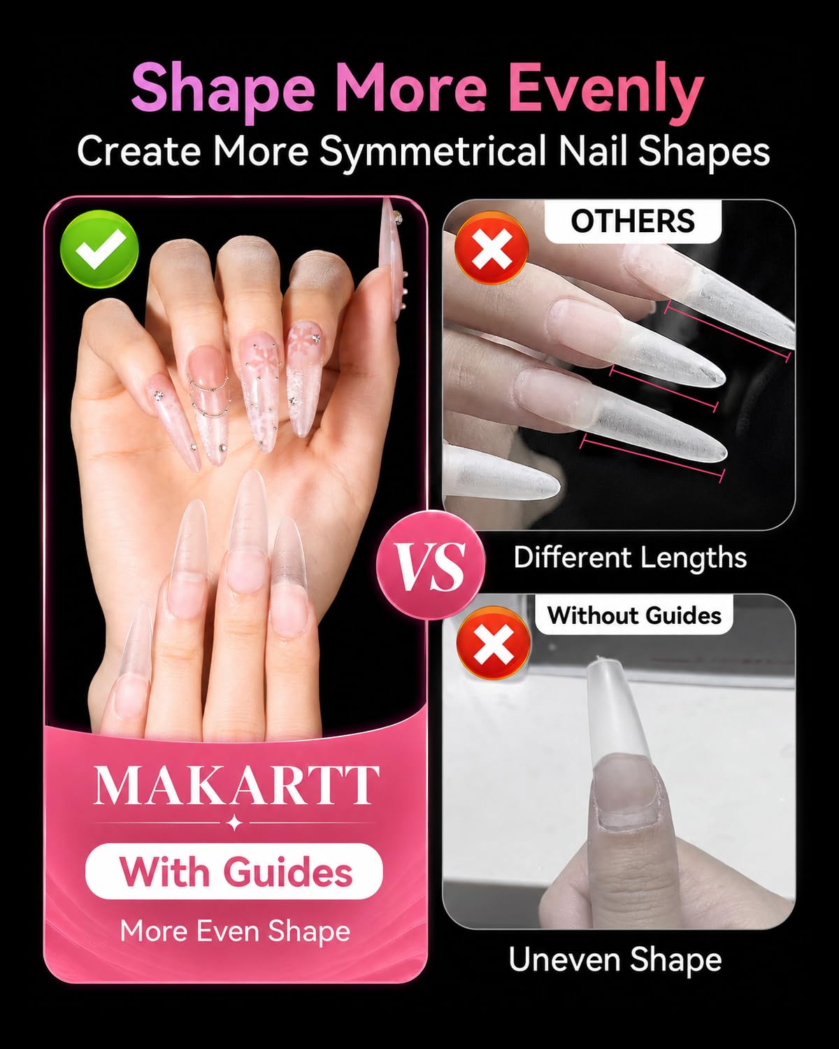 Makartt Long Almond Nail Tips: with Scales for Convenient Shape, Matte, 240 PCS, 15 Sizes, Fake Nails Stiletto - Full Cover Acrylic Press On Nail Extensions Manicure DIY Home for All Nail Beds