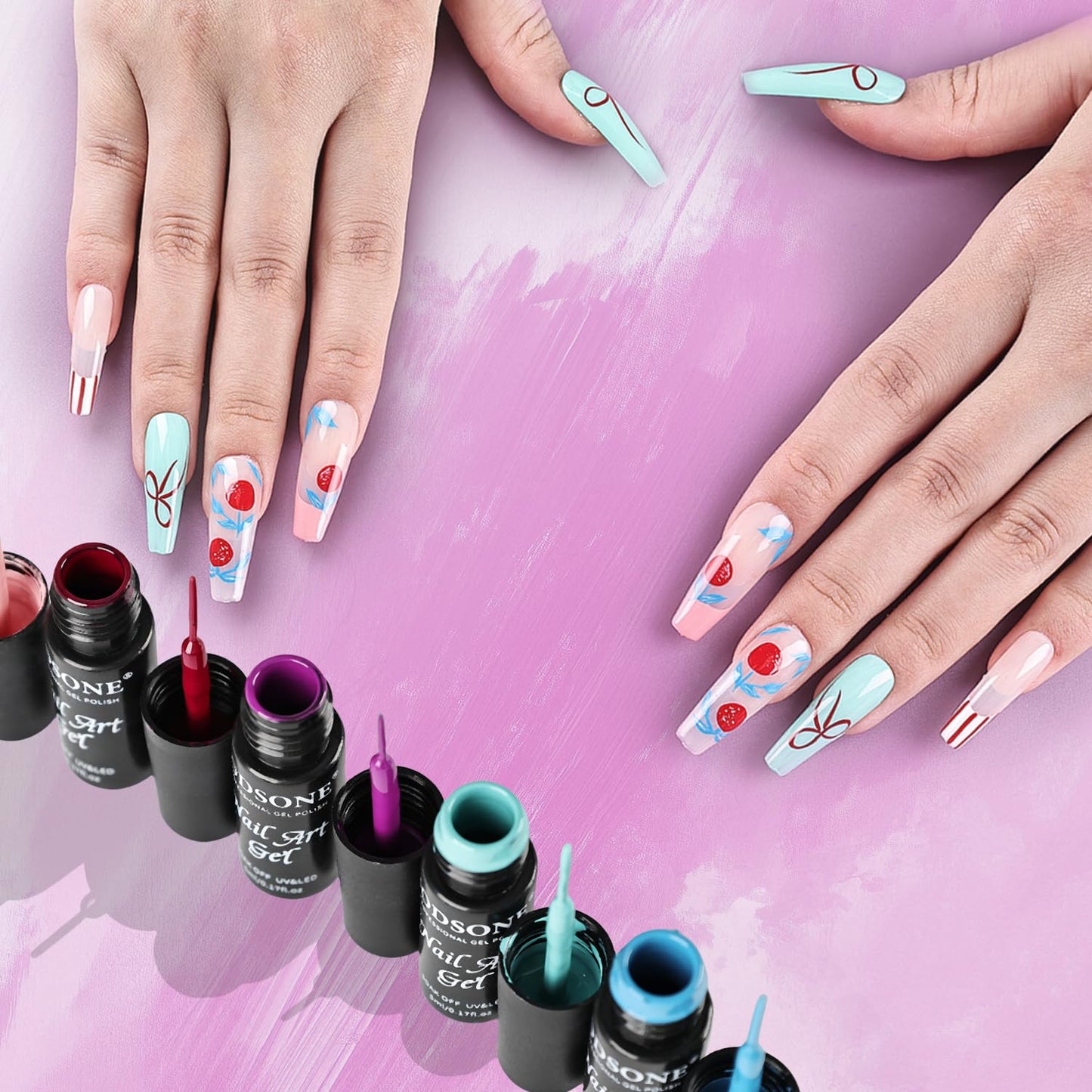 JODSONE Gel Polish Nail Art Gel Liner Set 20 Colors Red Pink Blue Purple with Thin Brush Need U V Lamp Cured Gift for Girls at Home Salon Design,Valentines Gifts for Women