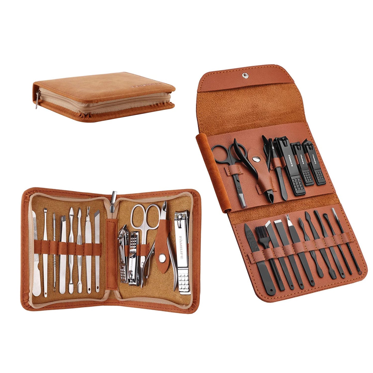 FAMILIFE Manicure Set, Pedicure Kit Nail Clipper Set 13pcs and Gifts for Men, Manicure Set Nail Clippers Pedicure Kit Manicure Kit Nail Clipper Set 16pcs Grooming Kit