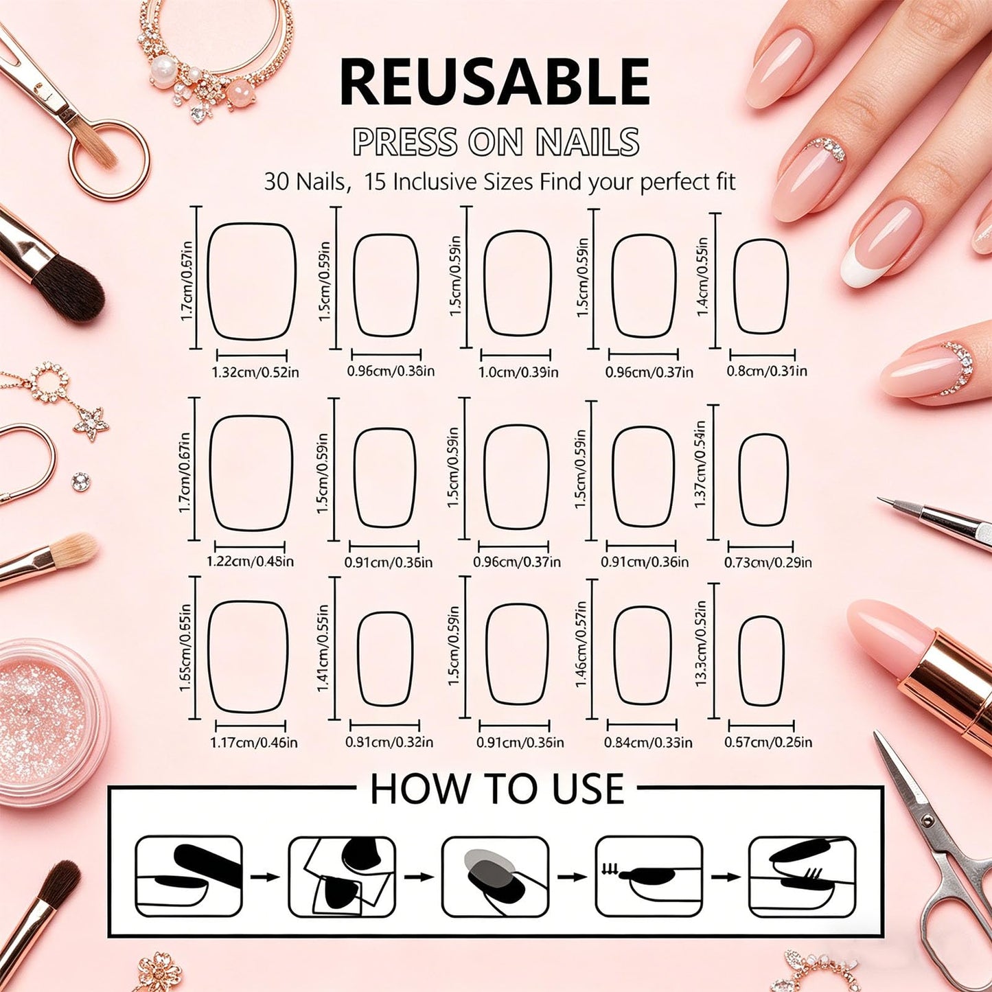 Luxury Gold Foil Press on Nails with 3D Gem Textured Design Glossy Brown Fake Nail Stars Short Square False Nails Summer Stick on Nail Starry Sky Glue on Artificial Fingernails for Women Daily Wear