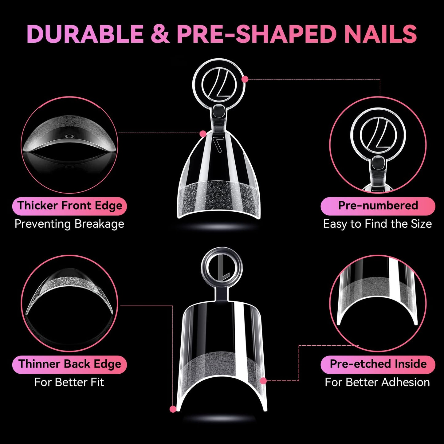 Makartt 420Pcs Short Almond & Tapered Square Half Cover Nail Tips: 2 Shapes Clear Tips Set with 15 Sizes, Pre-Etched Inside False Nails for DIY Nail Extensions, Salon Manicure Supplies DIY at Home