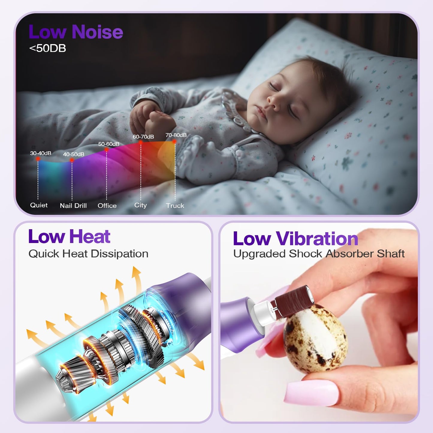 Professional Electric Nail Drill 2000mAH Portable Cordless Electric Nail File 10 in 1 Manicure Pedicure Kit ,5-Speeds Toe Nail Tools Hand Foot Care,Thick Toenail Grinder for Women Men Pets (Purple)