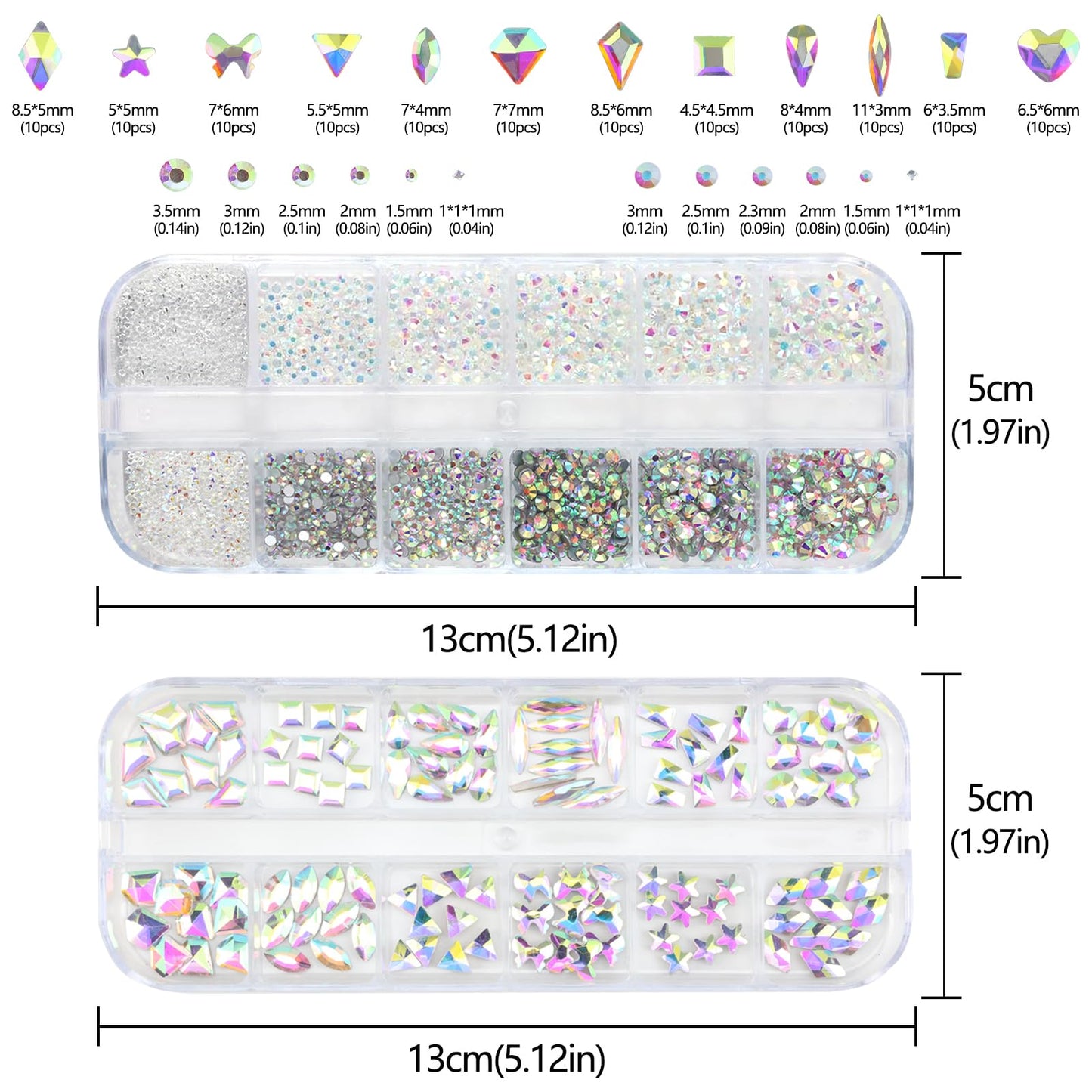 SEMATA Flatback Nail Art Rhinestones Charms Transparent AB Crystal Nail Gems Rhinestones Diamonds Multi Shapes Nails Stone Mixed Size Nails Art Charms Accessories Decoration Design for Women
