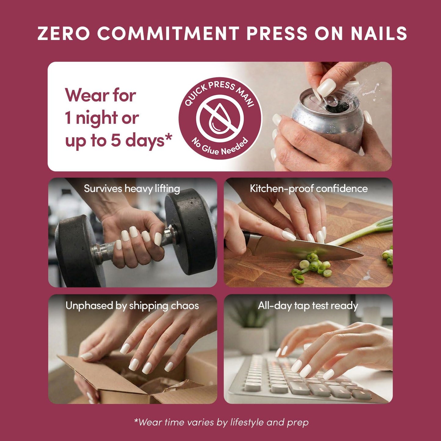 Glamnetic Quick Press Mani - No Glue Press On Nails, Just Peel and Stick, Square Extra Short Nails, Mess Free, Salon Quality Stick On Nails, Porcelain | in 15 Sizes - 30 Nail Kit | Gift For Mom