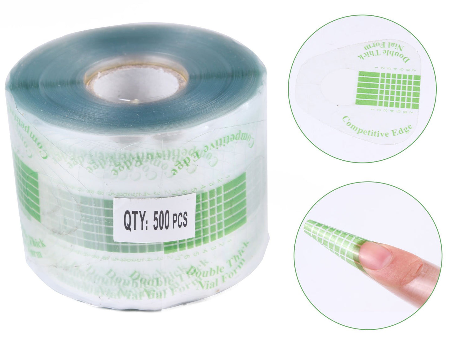 Beauty Leader 500 Pcs/Roll Nail Form Stickers Clear Nail Art Guide Form Acrylic UV Gel Tips Extension (A-Green)