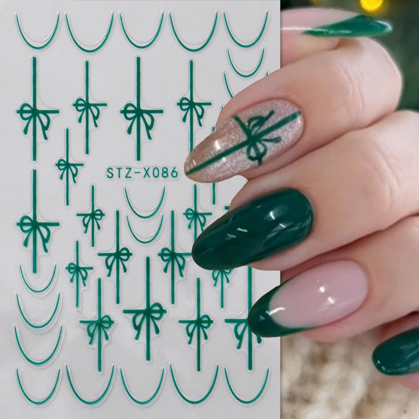 Christmas French Nail Stickers Decals with Christmas Cartoon Snowflakes, French Lines, Bows, Santa Hats Design Snowflake Gift Xmas Nail Sticker Nail Tip Winter Holiday Manicure Decor for Women