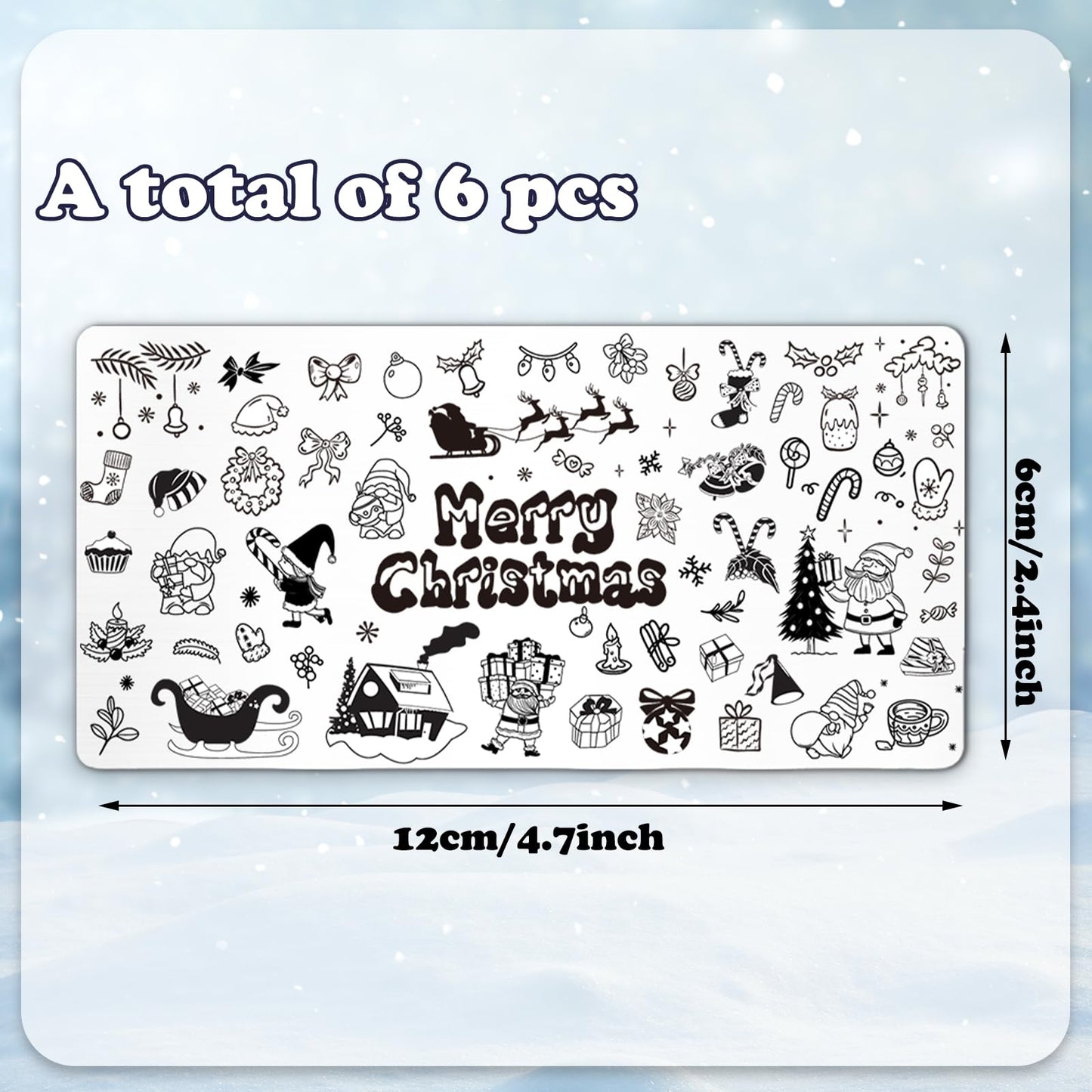 Whaline 6Pcs Winter Christmas Nail Plates Stamping Set Stamp Templates Xmas Tree Snowman Snowflake Santa Claus Nail Art Plates for DIY Print Manicure Salon Design