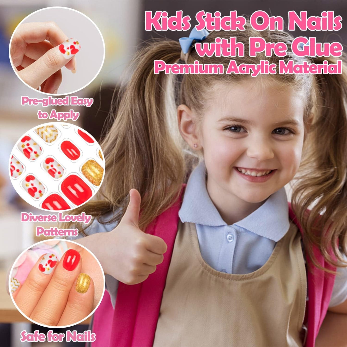 240 Pieces Fake Nails for Kids Girls Artificial Kids Press on Nails Full Cover Short Acrylic Stick On Nails False Nail Tips Kit for Children Little Girls Nail Art Decoration (Gradient Pattern) (Chic)