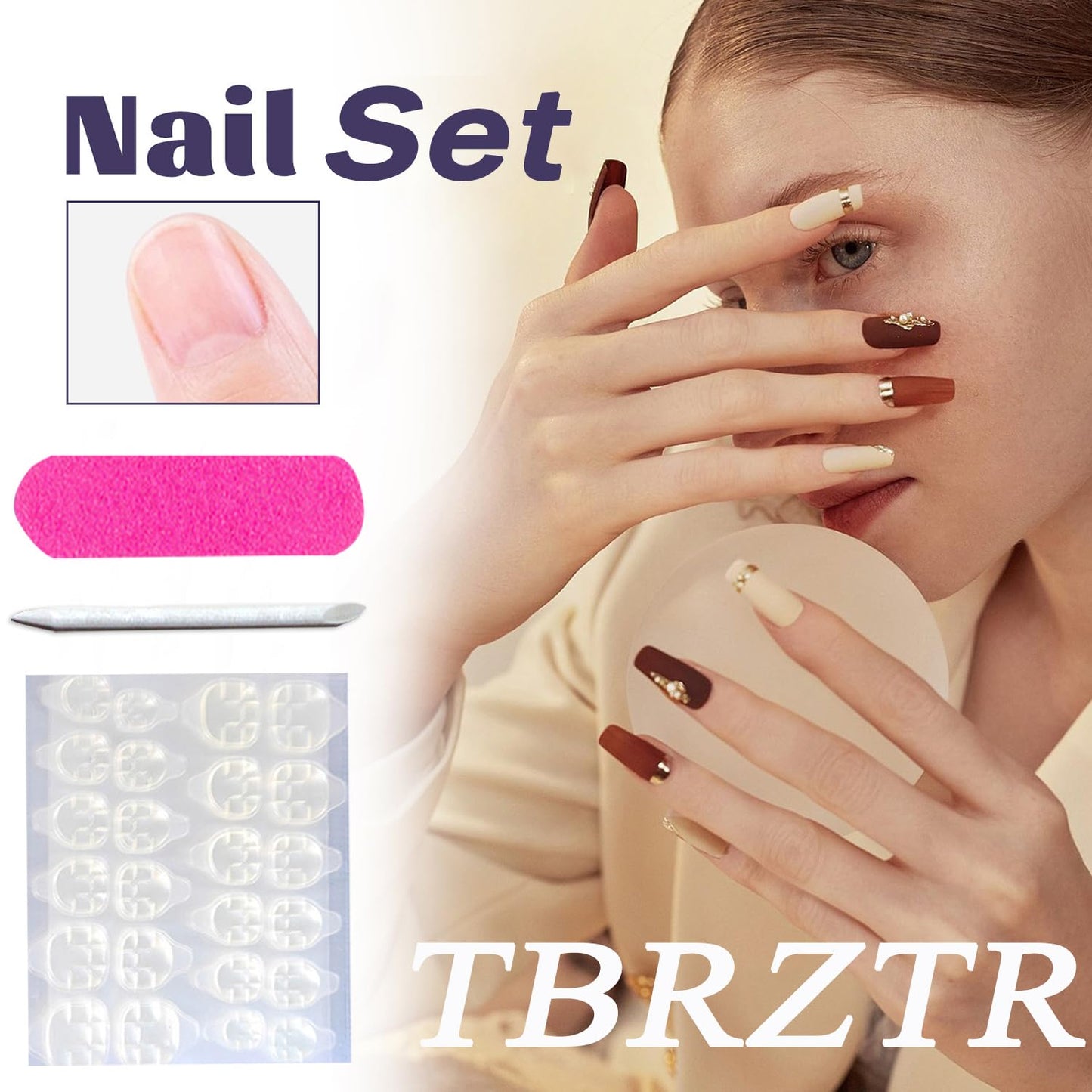Black French Tip Press on Nails Medium Gold Glitter Rhinestones Design Almond Tip Press Ons False Nail Full Cover Artificial Nails Reusable Handmade Glue on Nails for Women 24Pcs