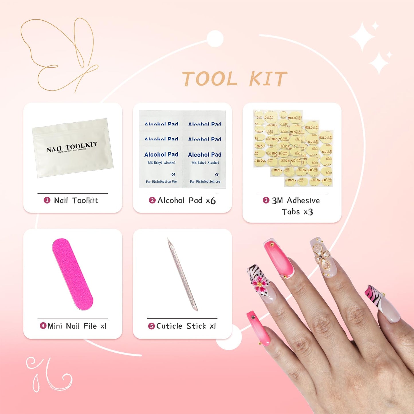 Vanpaga Press On Nails Medium Square Handmade Fake Nails Artistic Design 3D Thick Acrylic and Muti-Layer Gel False Nails Reusable Acrylic Fake Nails for Parties & Daily