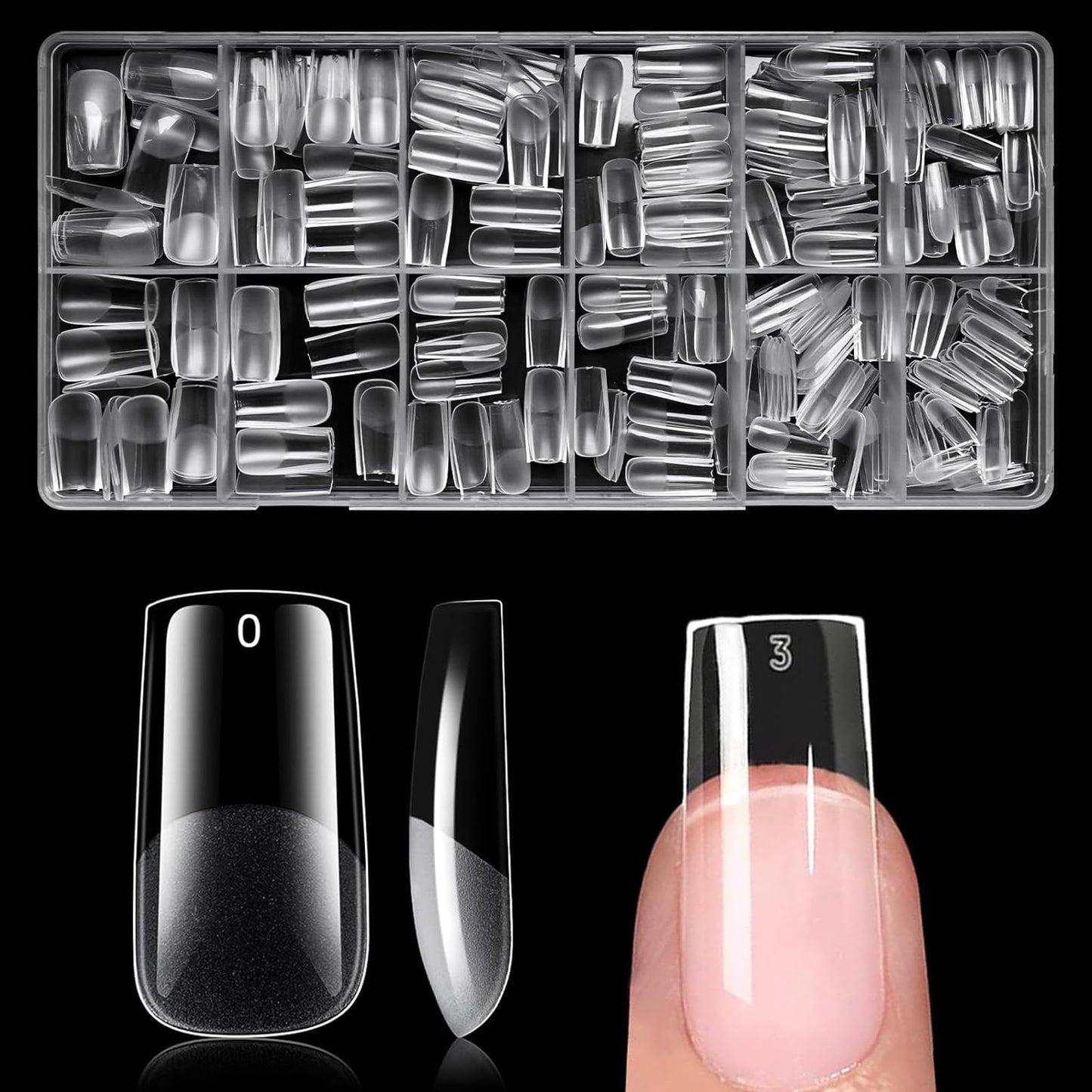 AddFavor Medium Square Gel Nail Tips - 600pcs Clear Acrylic Nails Tips Medium Fake Nails Full Cover Soft Gel Nail Tips for Nail Extension, Press on Nails 15 Sizes Artificial False Nails