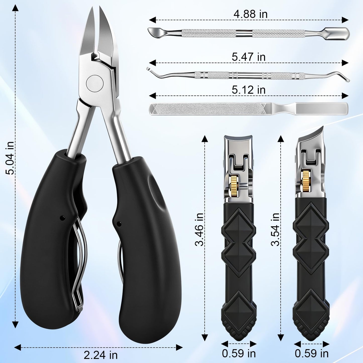 Toomkey 6-in-1 Toenail Clippers for Seniors with Thick Nails - Heavy Duty Wide Opening Nail Cutter Set with 45° Angle for Ingrown Toenails - Professional Pedicure Kit for Elderly Adults with Arthritis