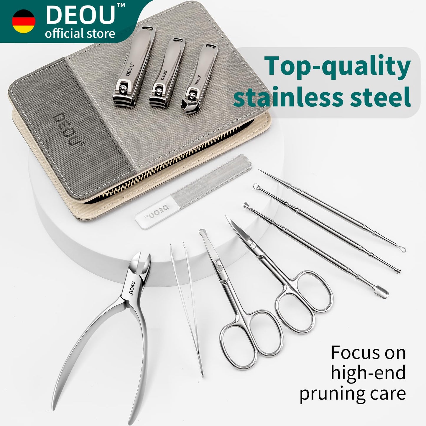 DEOU Manicure Sets Nail Clippers Stainless Steel Manicure and Pedicure kit Girls Professional Nail Files and Men's Grooming Scissors Tools for Home Personal Care or Gifts (Pink Upgraded Version)