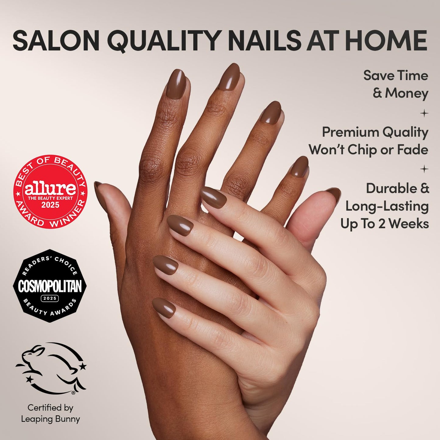 Glamnetic Press On Nails - Chocolat | Semi-Transparent Dark Brown French Tip Short Almond Fake Nails in a Glossy Finish, Salon Quality | 15 Sizes - 30 Nail Kit