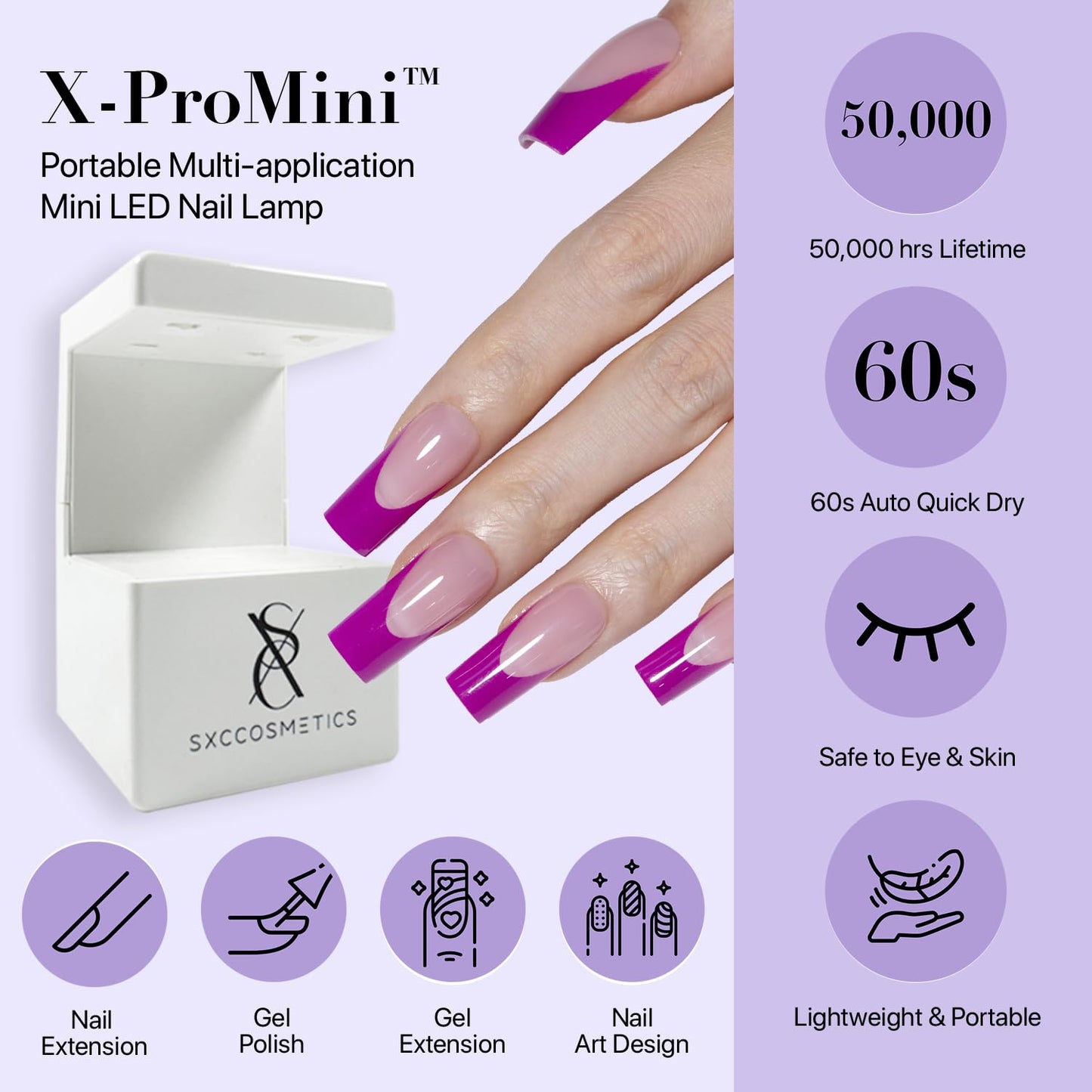 SXC Cosmetics French Tip Press On Nails – Purple Series, Extra Short Square, X-Pro Tips Starter Kit | 150PCS, 15 Sizes, 5 Styles, Beginner-Friendly