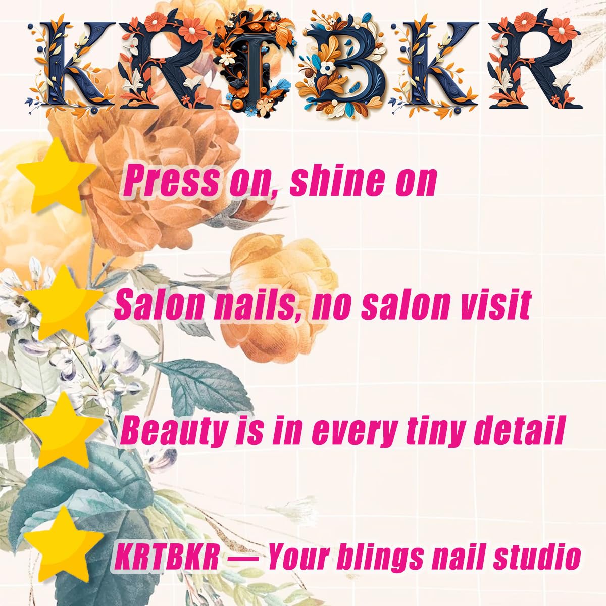 24Pcs Pink Flower Press on Nails Medium Almond Fake Nails 3D Floral with Gold Pearl Glossy Glue on Nails French Tip False Nails Cute Summer Stick on Nails for Women Girls Acrylic Manicure Salon Tips