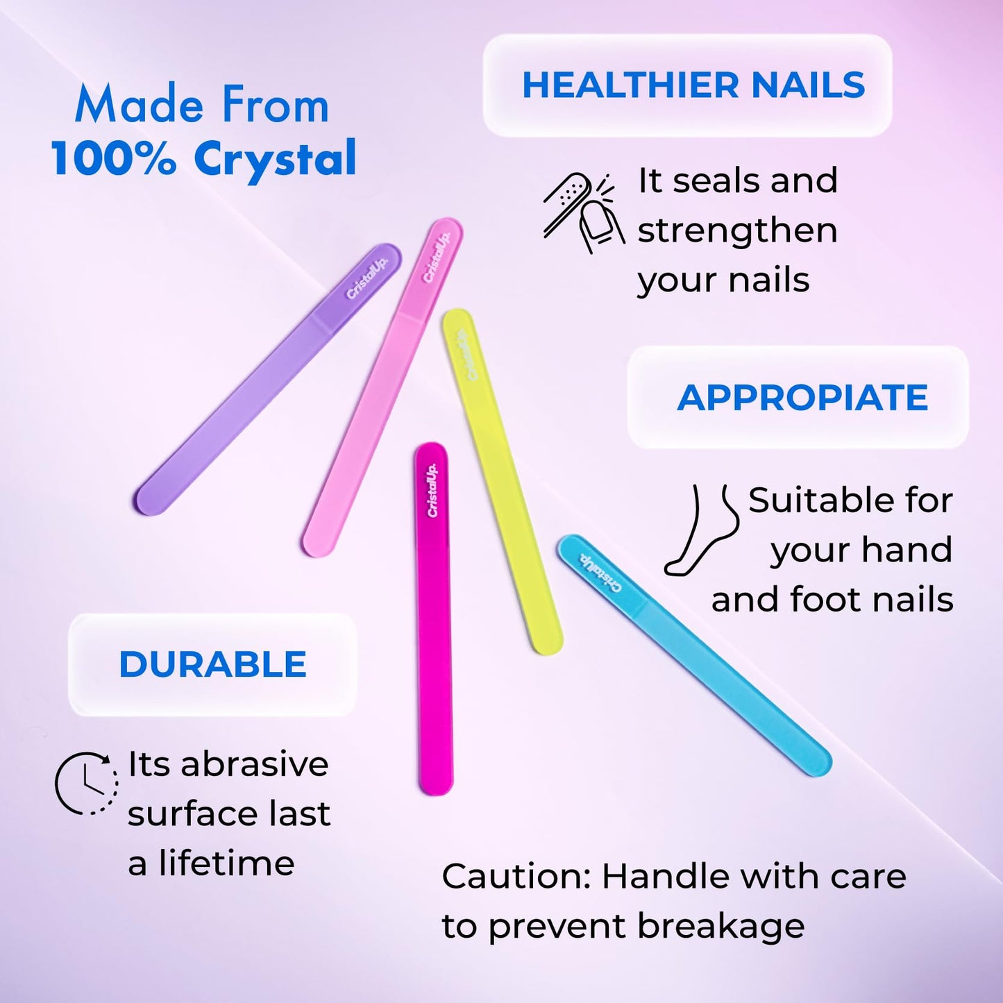 CristalUp Glass Nail File Set 2 Pack, Crystal Nail Files 5.3 in and 3.5 in, Durable Gentle Nail Care for Manicure and Pedicure, Home Office and Travel Use