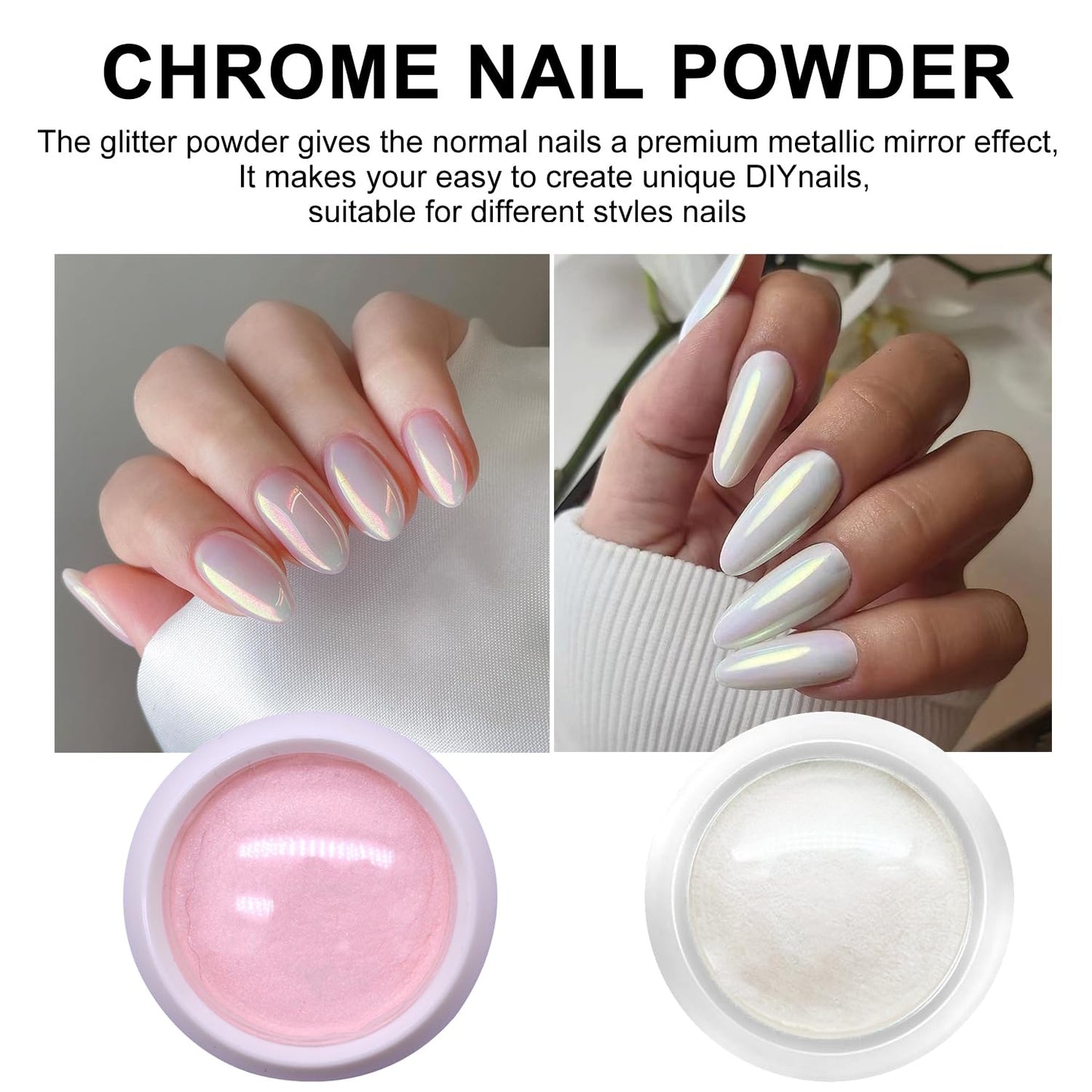 GZMAYUEN Nail Chrome Powder Nail Art Kit, 4 Color Chrome Powder for Nails, 15Pcs Nail Brushes for Nail Art, 4 Sheets Butterfly Nail Stickers, 4 Boxes Nail Charms Accessories