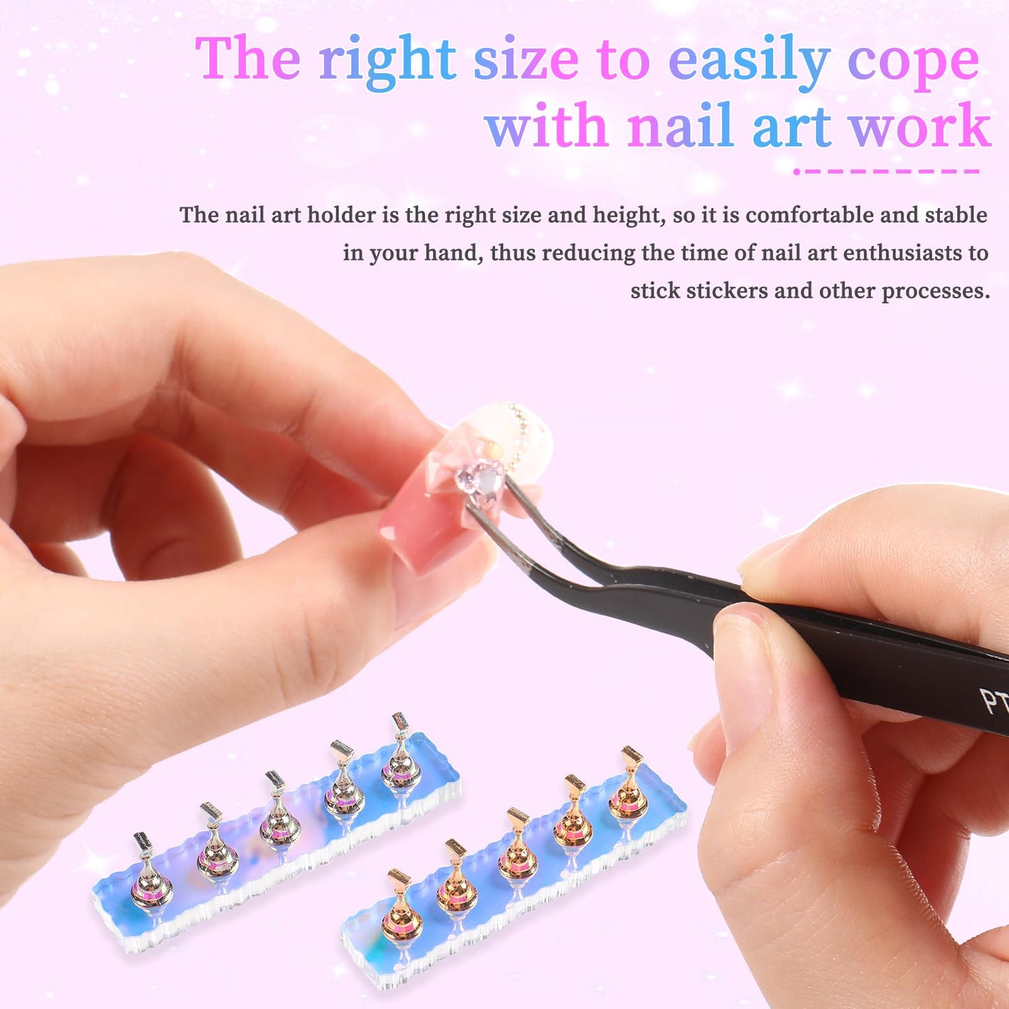 ANGNYA 2 Set Nail Stand, Aurora Nail Holder for Painting Nail Stand for Press on with 96 Pcs Removable Mounting Tapes Nail Display Stand Nail Hand Practice Magnetic Nail Art Tools for Homes and Salons