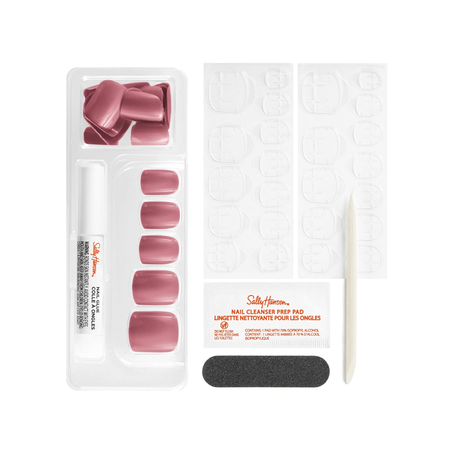 Sally Hansen Salon Effects® Perfect Manicure, Pink Clay, Press On Nails, Square Shaped, Non-Damaging Adhesive Tabs, File, and Alcohol Pad Included (Pack of 2)