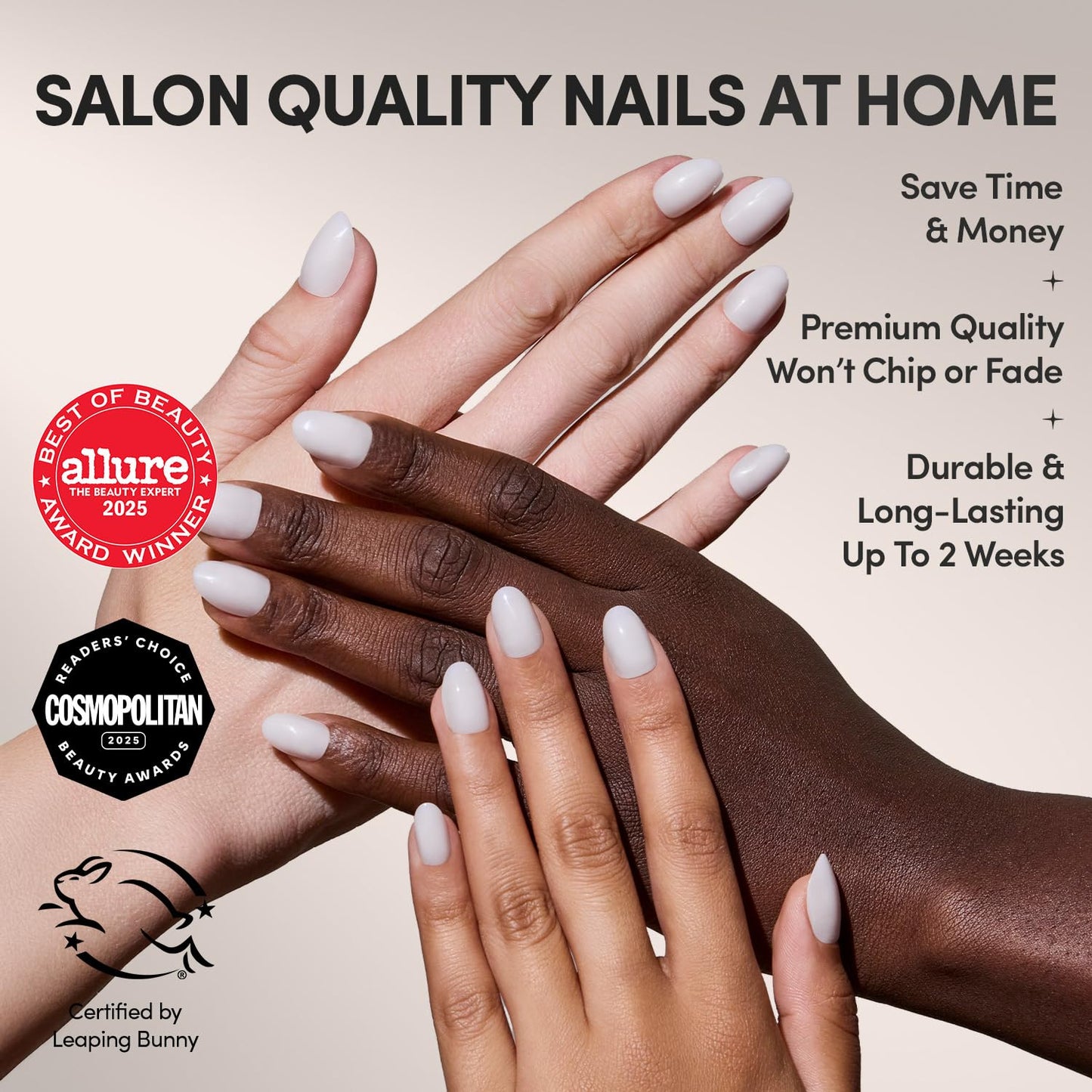 Glamnetic Press On Nails - Short Oval Fake Nails, Milky White Nails, Clean Girl | 15 Sizes - 30 Nail Kit with Glue | Gift for Mom