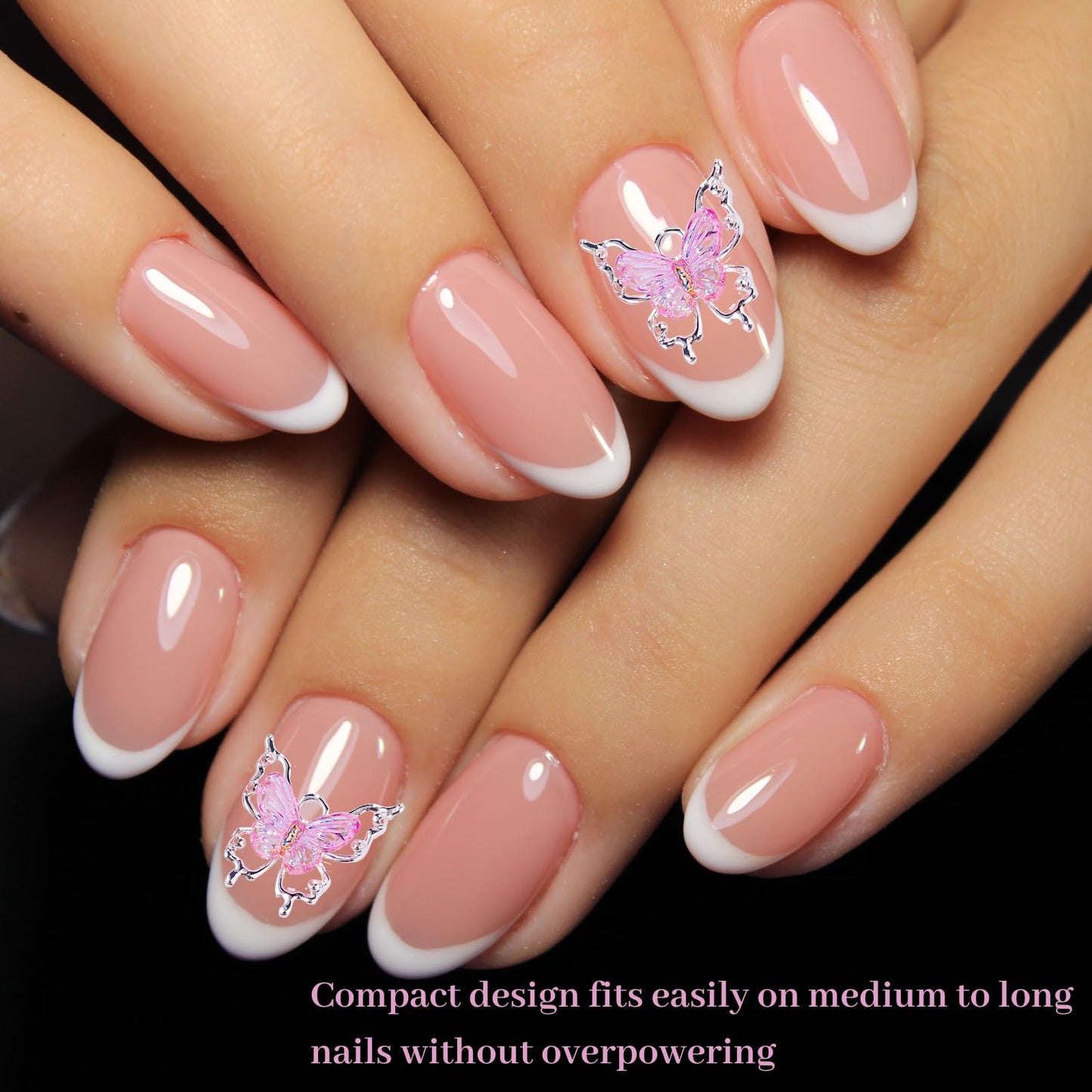 Bling Nail Charms Pink 3D Nail Charms and Gems Aurora Butterfly Cute Silver Cross Star Charms Chrome Heart Silver Y2K Nail Gems with Rhinestones Metallic Nail Art Accessories