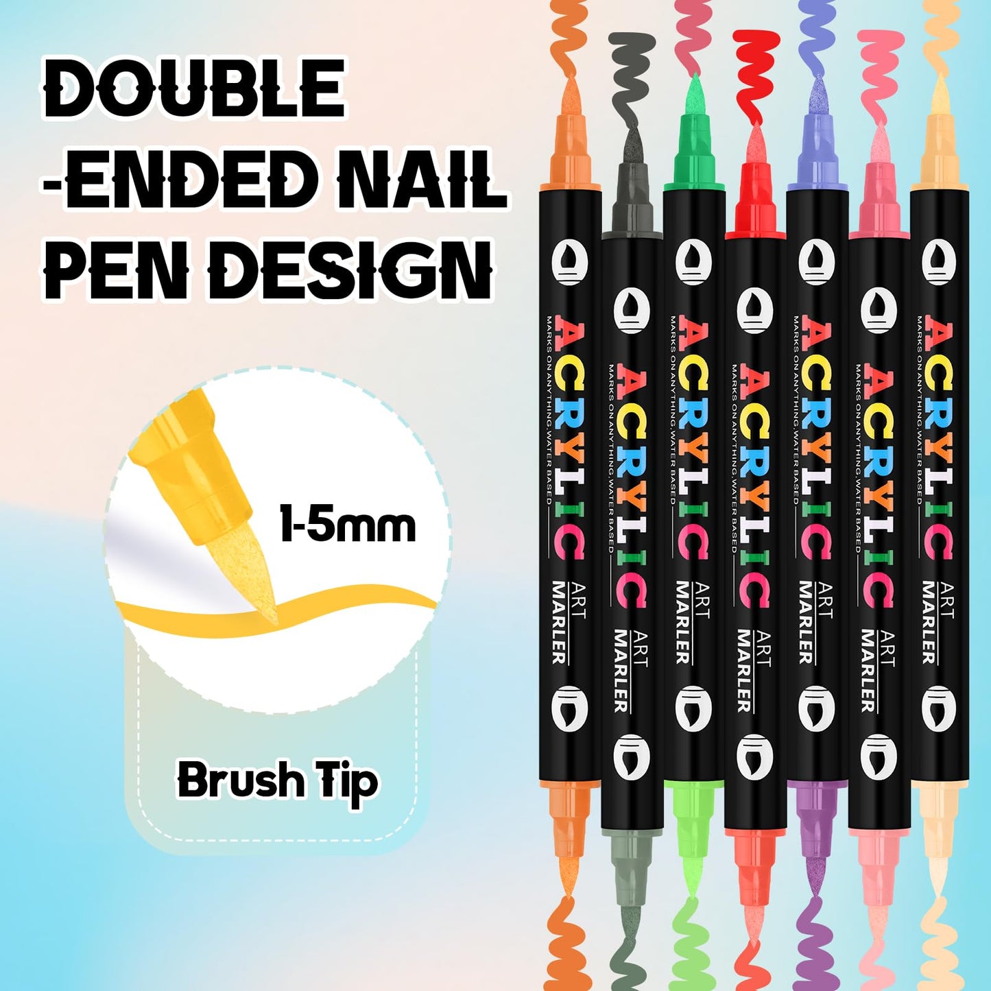 Kalolary 48 Colors Nail Art Pens Set,24PCS 3D Nail Polish Pens Double-Ended Acrylic Paint Pen Nail Art Markers Quick-Drying Nail Art Tools for Dotting Drawing Painting DIY Nail Art Beauty Manicure（F）