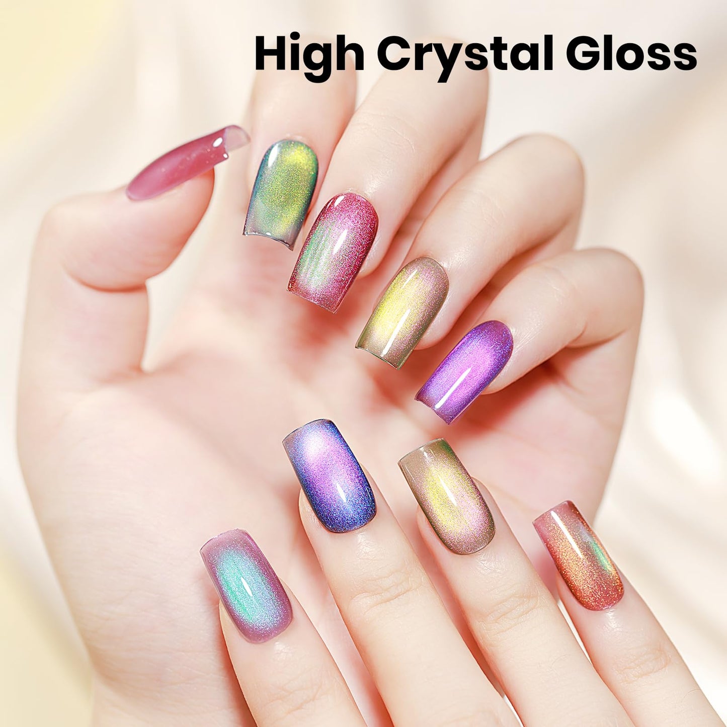 MIZHSE Cat Eye Gel Nail Polish, Gemstone Series Magnetic Gel Polish Set with Magnet Stick, Colorful Crystal Glassy Cateye Effect Soak Off Nail Art Gift for Women