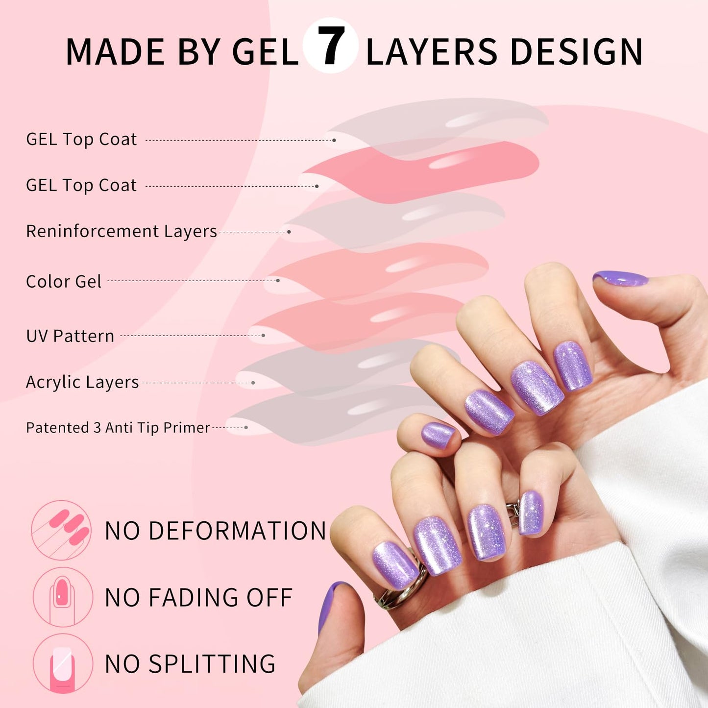 Purple Cat Eyes Press On Nails,12 Sizes - 24 Pcs Soft Gel Purple Short Squoval Fake Nails Kit with Nail Glue, Natural Reusable Stick On False Nails for Women and Girls SK1059