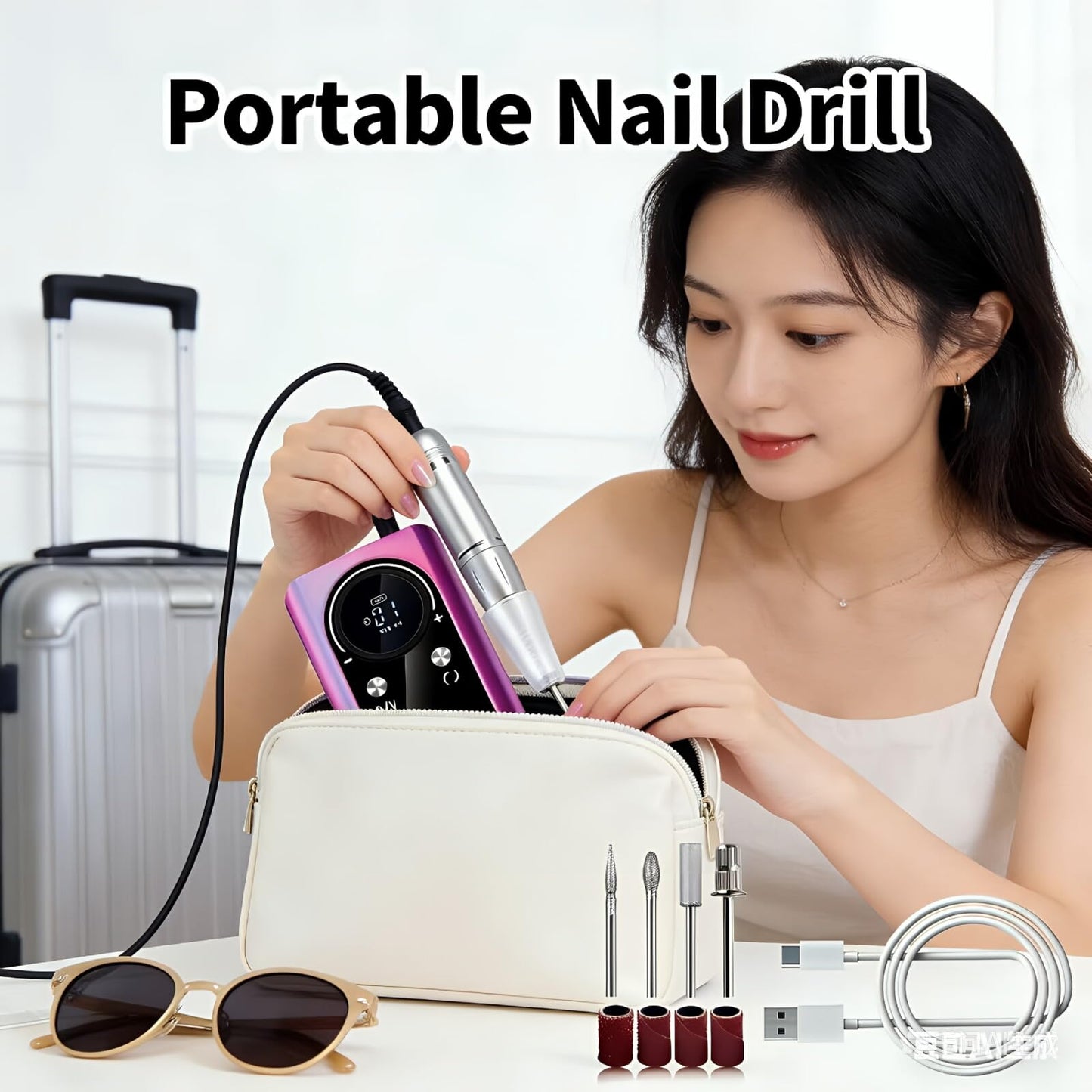 mcdhhemo Nail Drill Machine, Professional 45000RPM Purple Cordless Rechargeable Electric Nail File for Acrylic Nails Removal, Portable Manicure Pedicure Kit for Salon Home Use