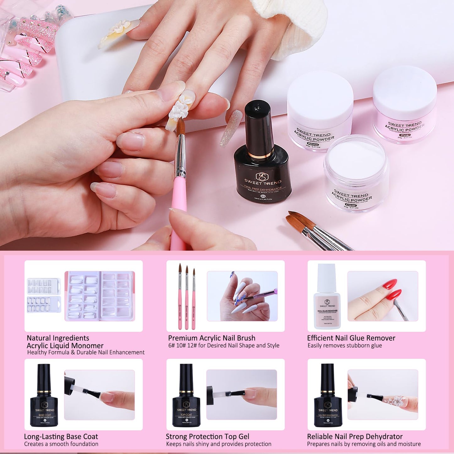 Acrylic Nail Kit for Beginners: Professional Acrylic Powder Set with Everything for Starter Gel Nail Polish U V Light Nail Drill Full Tools Decoration for Home Salon Women