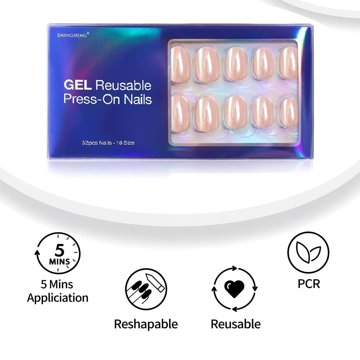 Chrome Press on Nails Oval - SHANGMENG Soft Gel Nude Press on Nails Short for Women Gift, Fit Perfectly & Natural Stick on Nails with Glue in 16 Sizes - 32 Reusable Fake Nails, Aurora Soft Nude