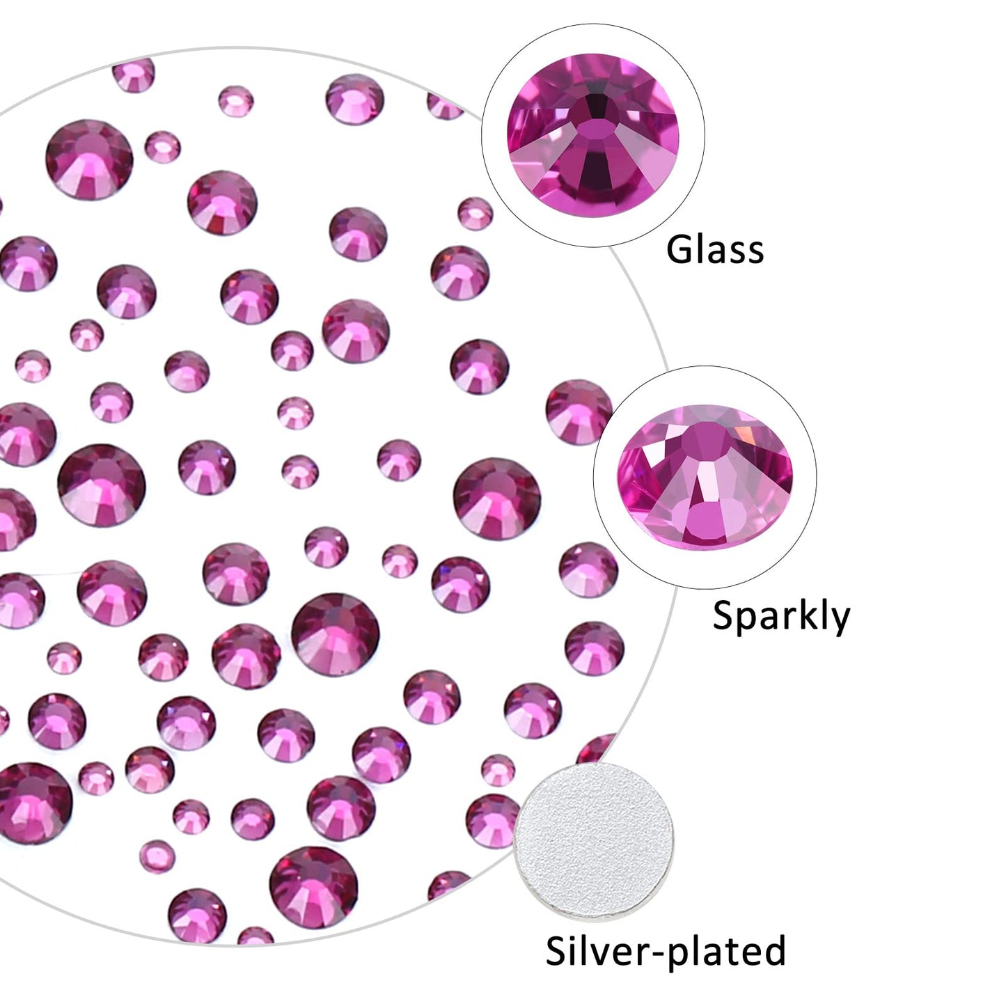 Meibite Fuchsia Glass Flatback Rhinestones for Nails, Crafts & Clothes – 4240PCS 6 Sizes (SS6–SS20) Crystal Gems Kit with Tweezers & Picker, Non Hotfix DIY Rhinestones for Tumblers, Shoes, Nail Art