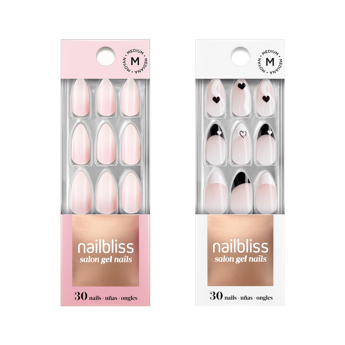 Dashing Diva Nailbliss Gel Manicure Bundle - Queen of Hearts Collection - Salon Quality, Easy to Apply and Chip Resistant - Contains 2 Sets of 30 Medium Length, Almond Shaped, Glue On Gel Nails