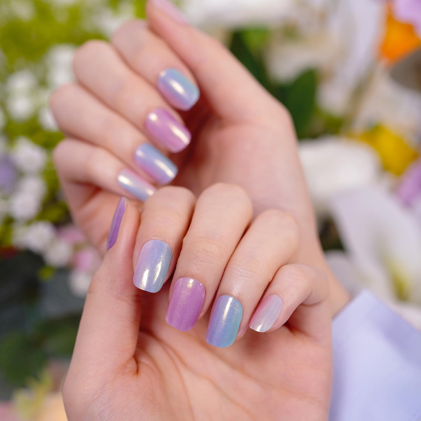 DANNI & TONI Semi Cured Gel Nail Strips Holographic Multicolor Chrome Mirror Gel Nail Stickers 28 Stickers Gift for Woman | Magic Hues