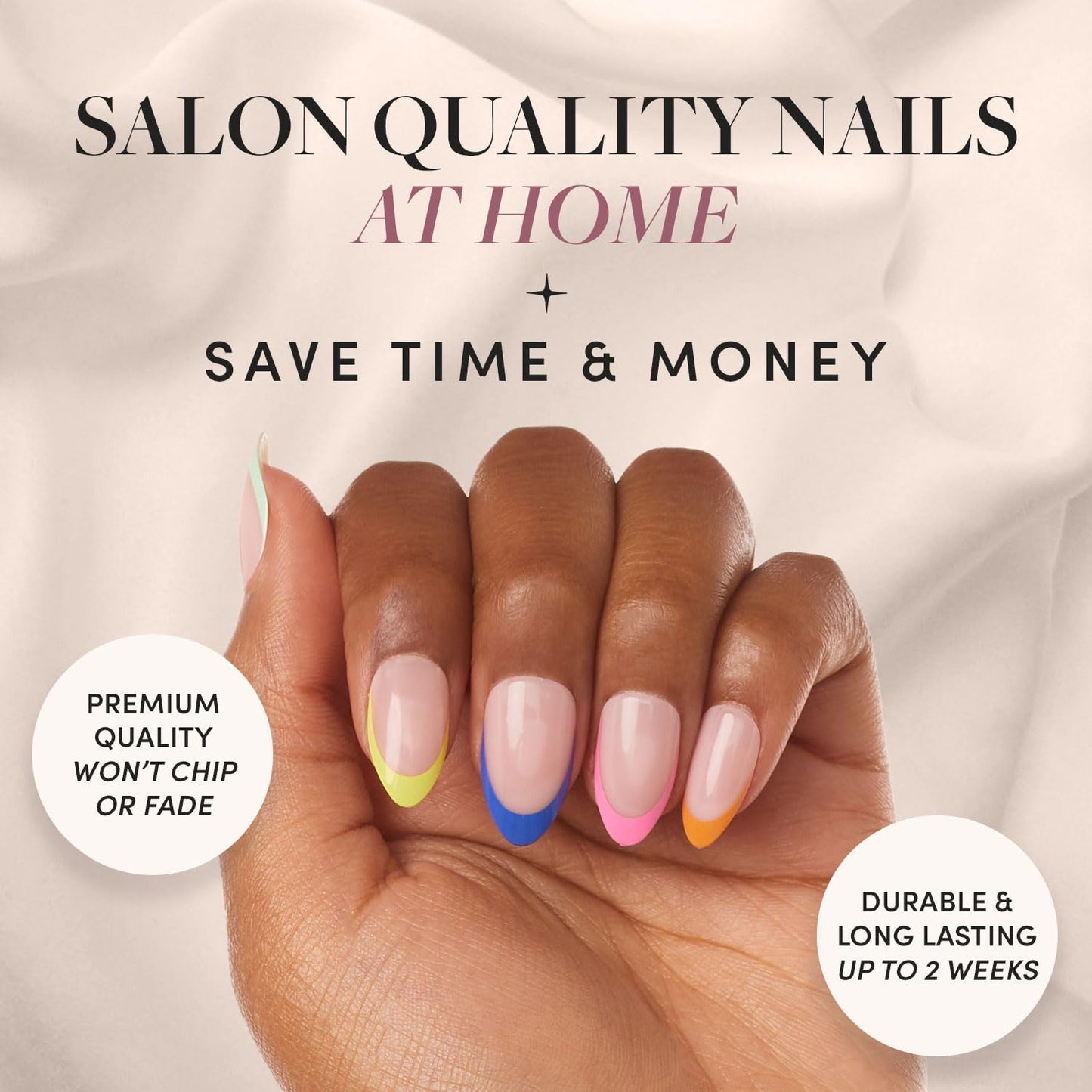 Glamnetic Press-On Nails Bundle - Sprinkles, Wild Card & Caviar | Glossy Rainbow French Tip Fake Nails | Semi-Transparent Trendy Pastel Nails | Short Almond Black French Tips