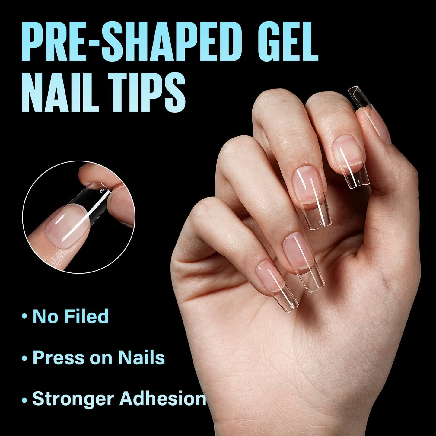 TOMICCA Medium Square Nail Tips Half Matte Acrylic Fake Nails 240Pcs Long Full Cover False Nails Clear Gel Tips 12 Sizes for Nail Extension Home DIY Salon